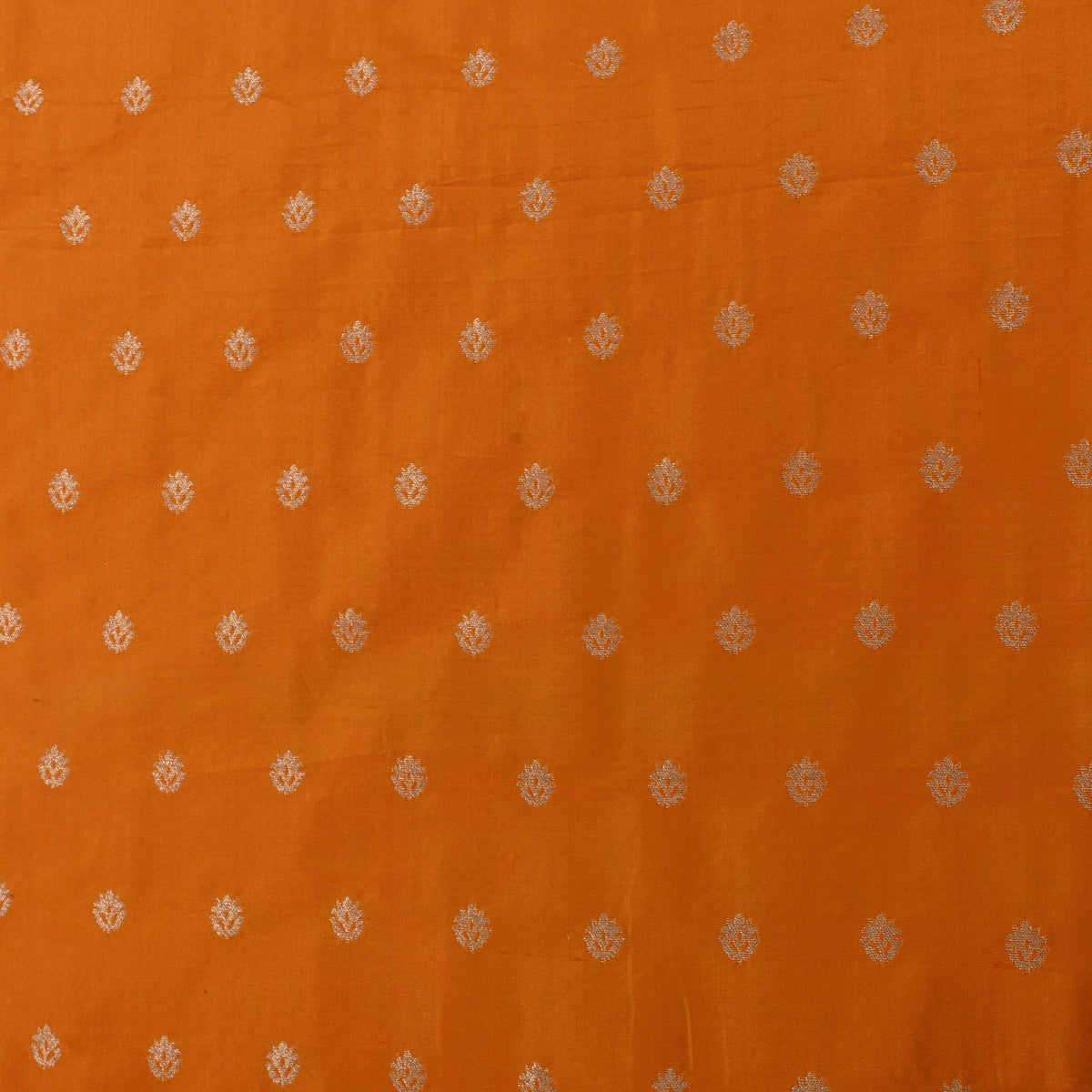 Amber Orange Silver Zari Floral Butti Self Weave Jamawar Silk Fabric
