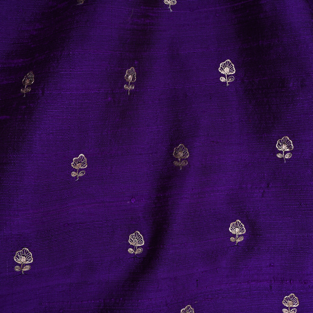 Royal Purple Silver Zari Butti Raw Silk Fabric