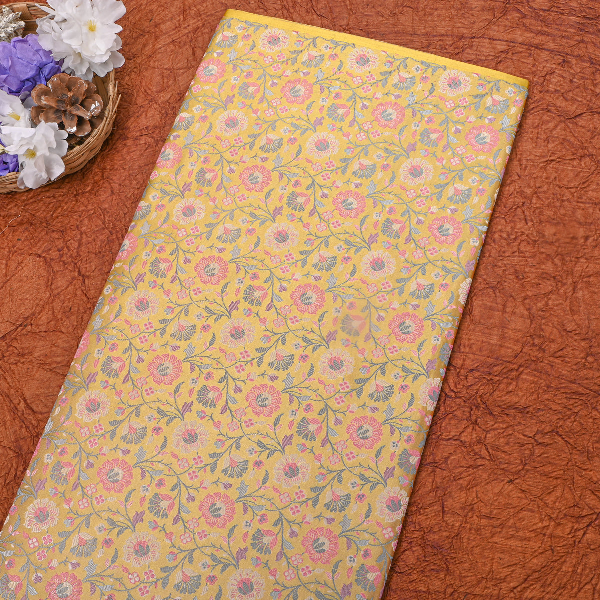 Yellow Floral Jaal Weave Banarasi Silk