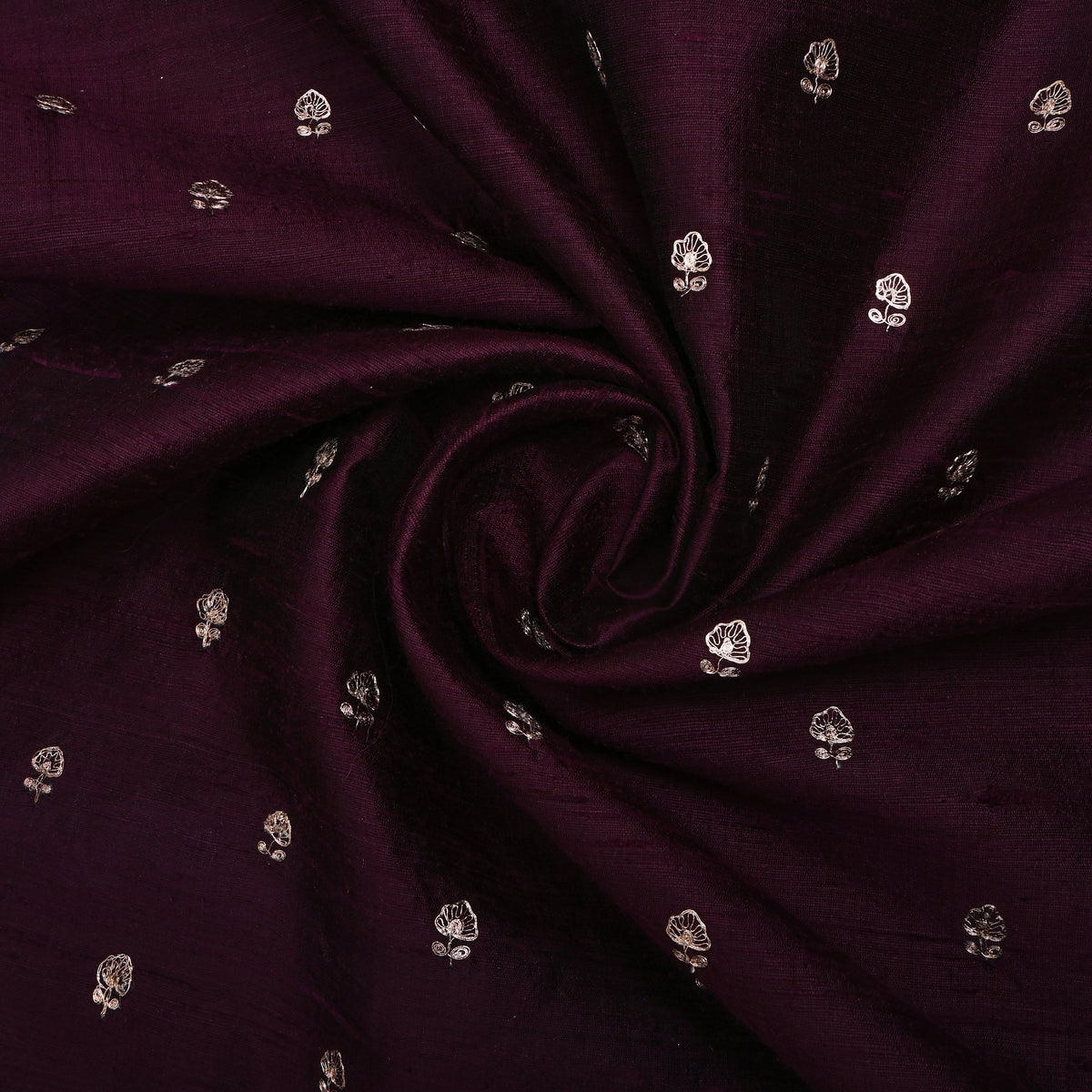 Wine Purple Gold Zari Butti Raw Silk Fabric