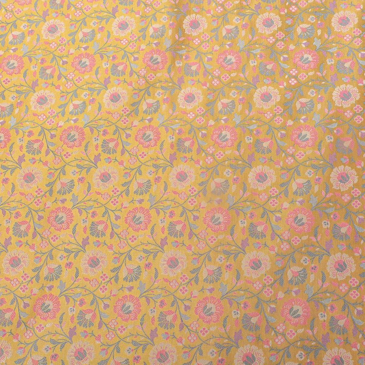 Yellow Floral Jaal Weave Banarasi Silk
