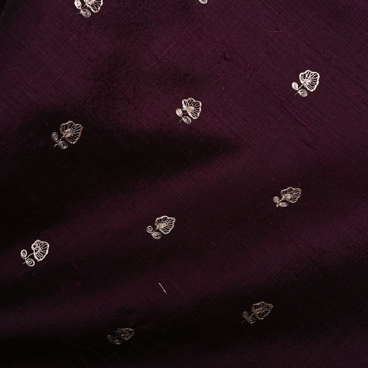 Wine Purple Gold Zari Butti Raw Silk Fabric