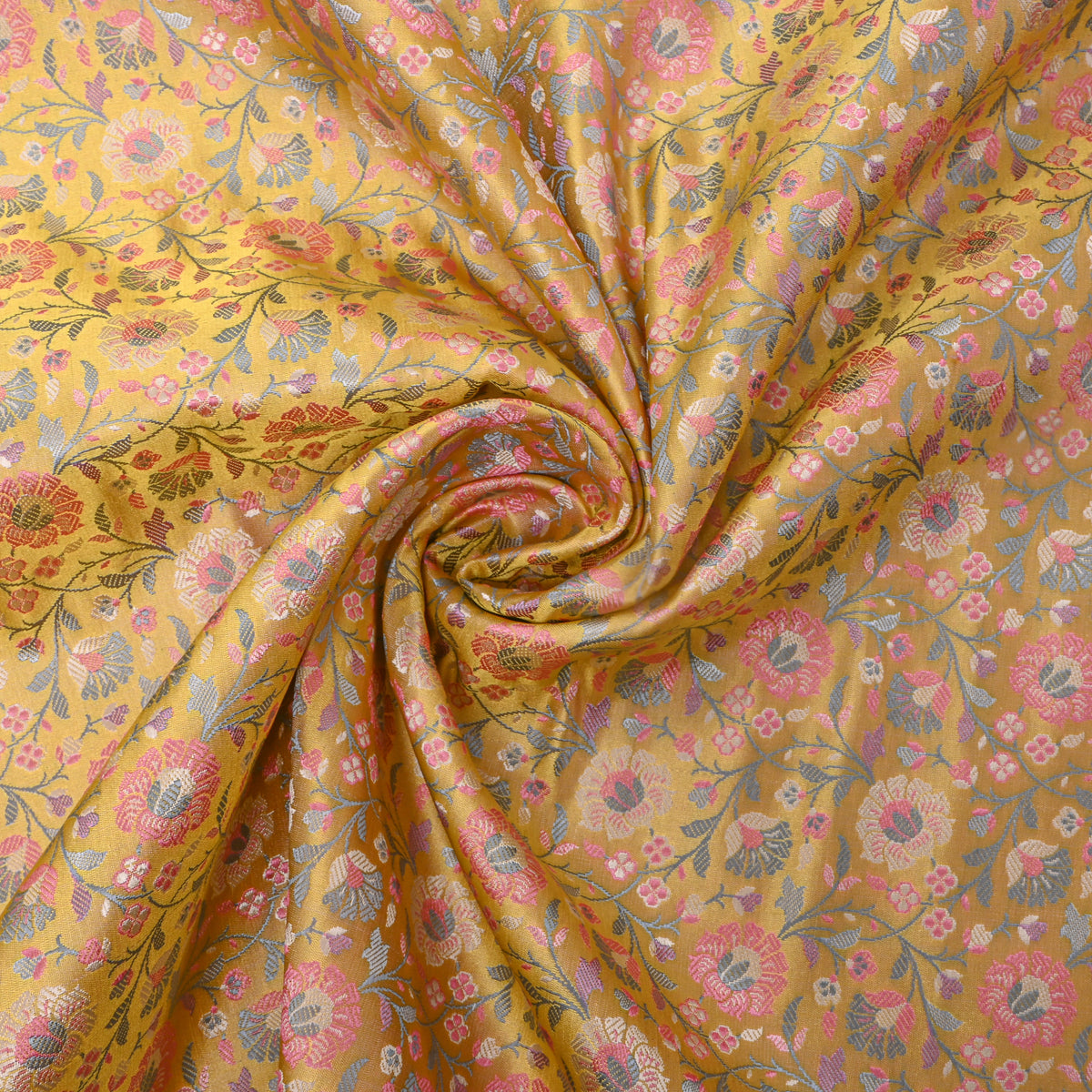 Yellow Floral Jaal Weave Banarasi Silk