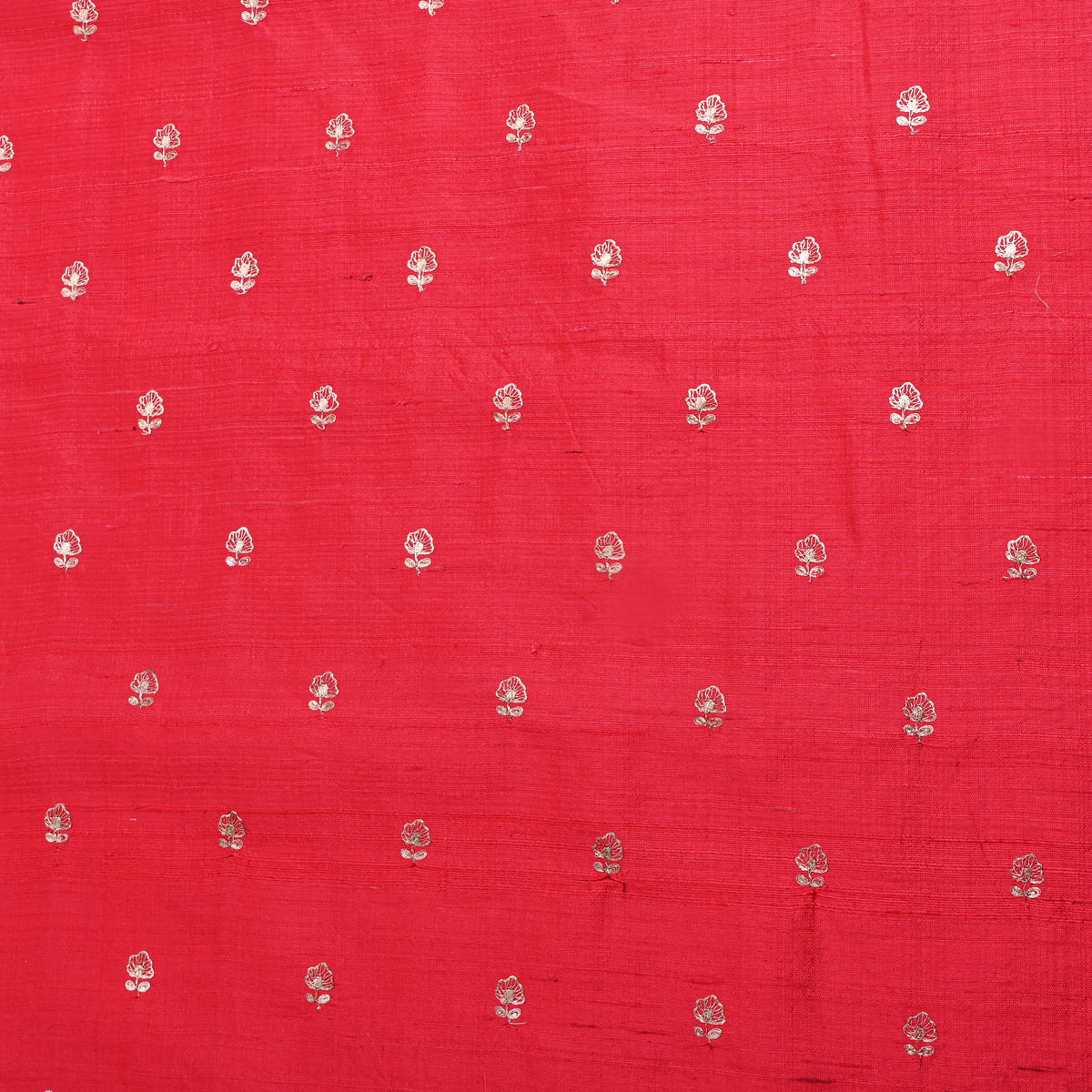 Crimson Red Gold Zari Butti Raw Silk Fabric