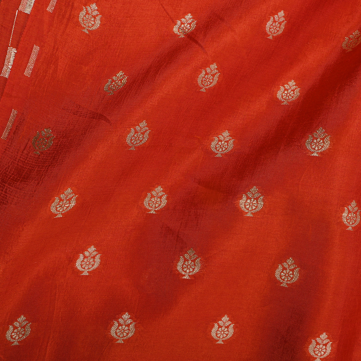 Terracotta Orange Gold Zari Butti Banarasi Silk Fabric
