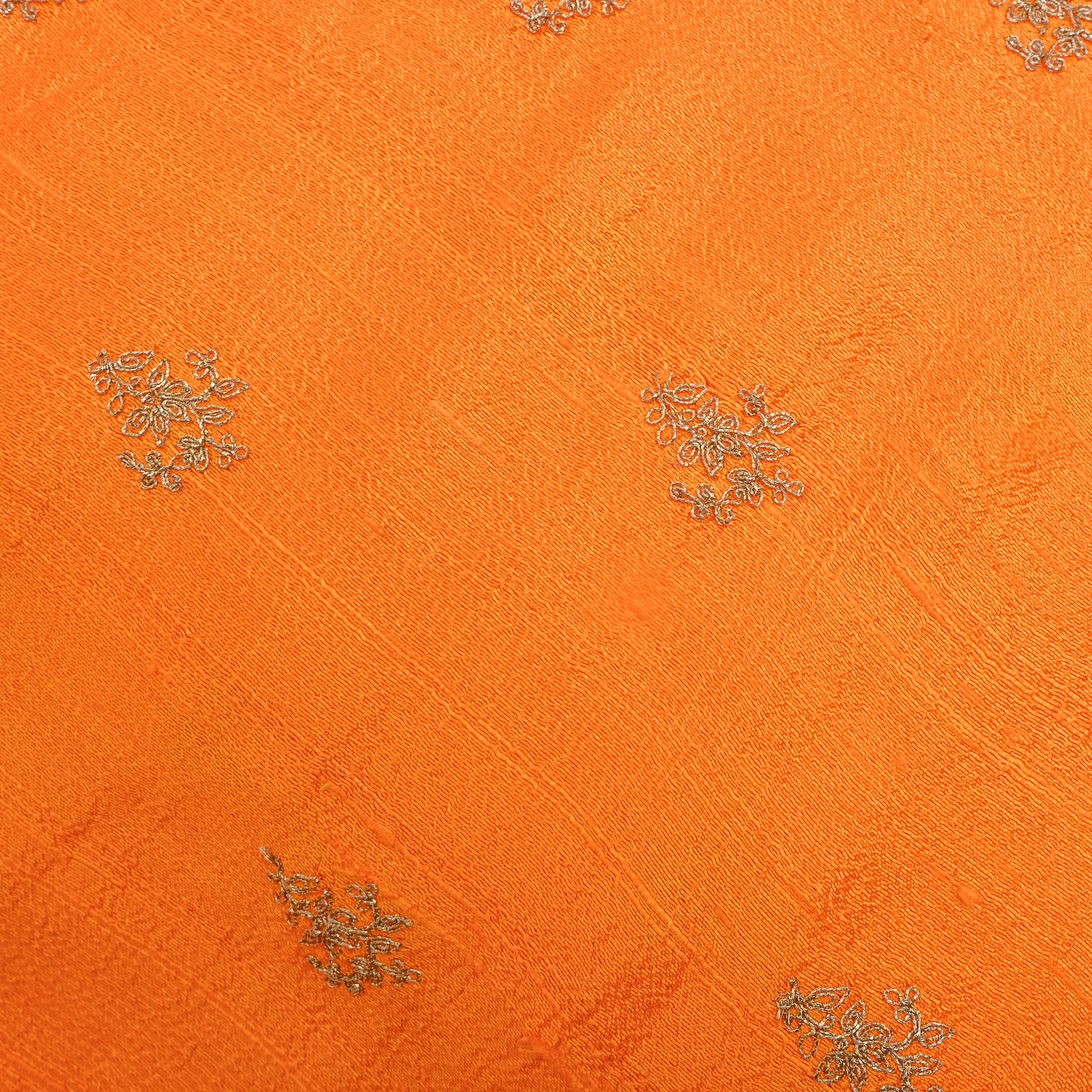 Bright Orange With Silver Zari Butti Raw Silk Fabric