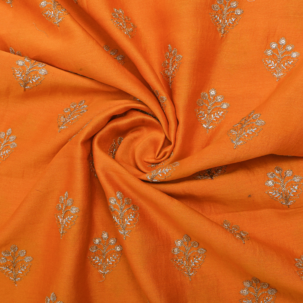 Orange Zari Butti Embroidered Chanderi