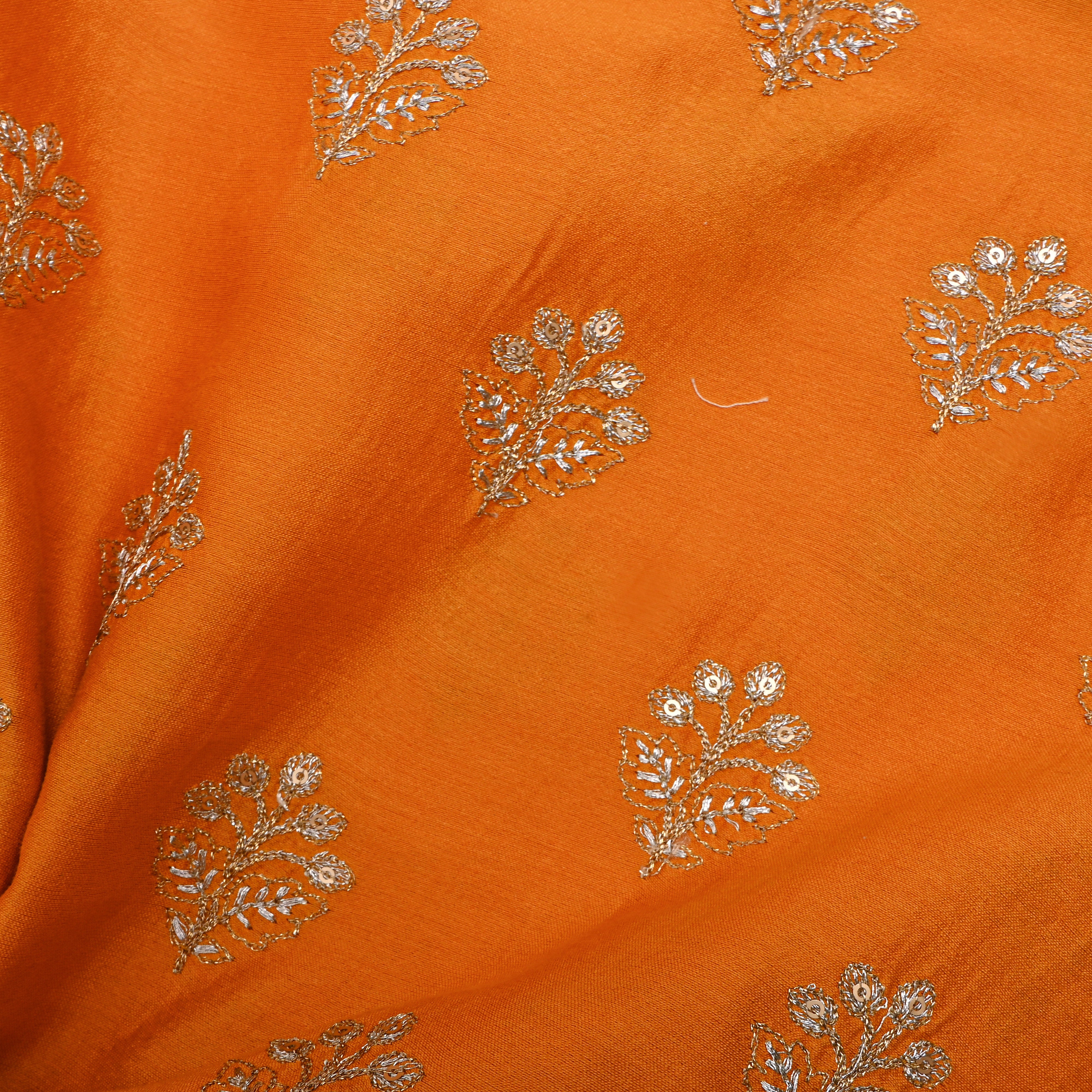 Orange Zari Butti Embroidered Chanderi