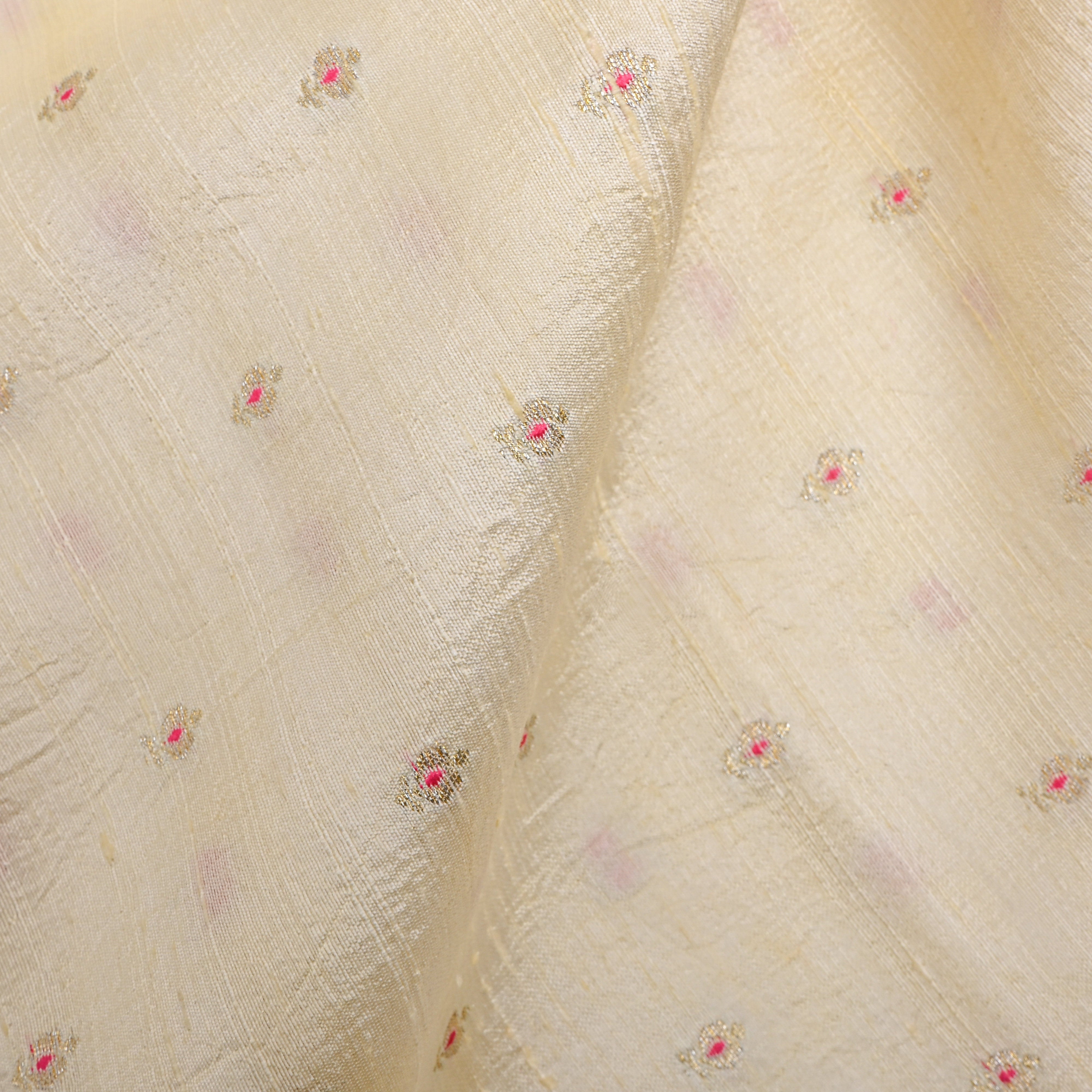 Golden Cream Embroidery Jamawar Silk Fabric