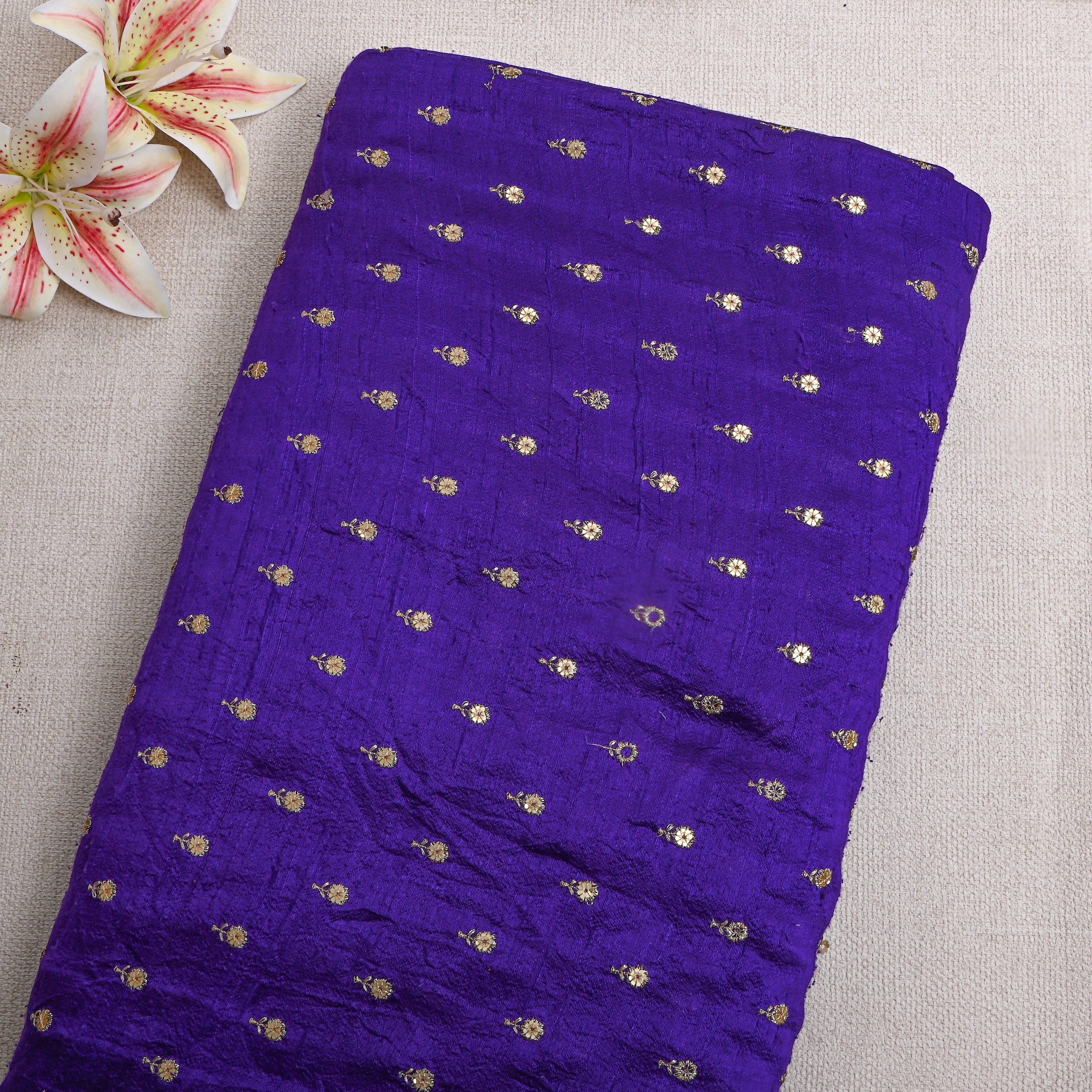 Royal Blue Zari Butti Embroidered Raw Silk