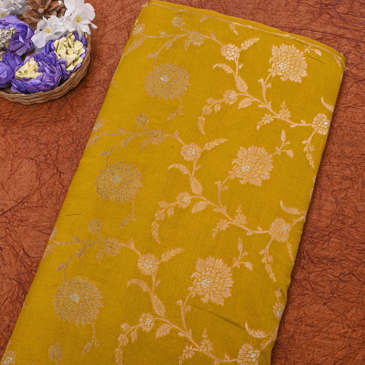 Moss Green Dual Tone Floral Jaal Banarasi Silk Fabric