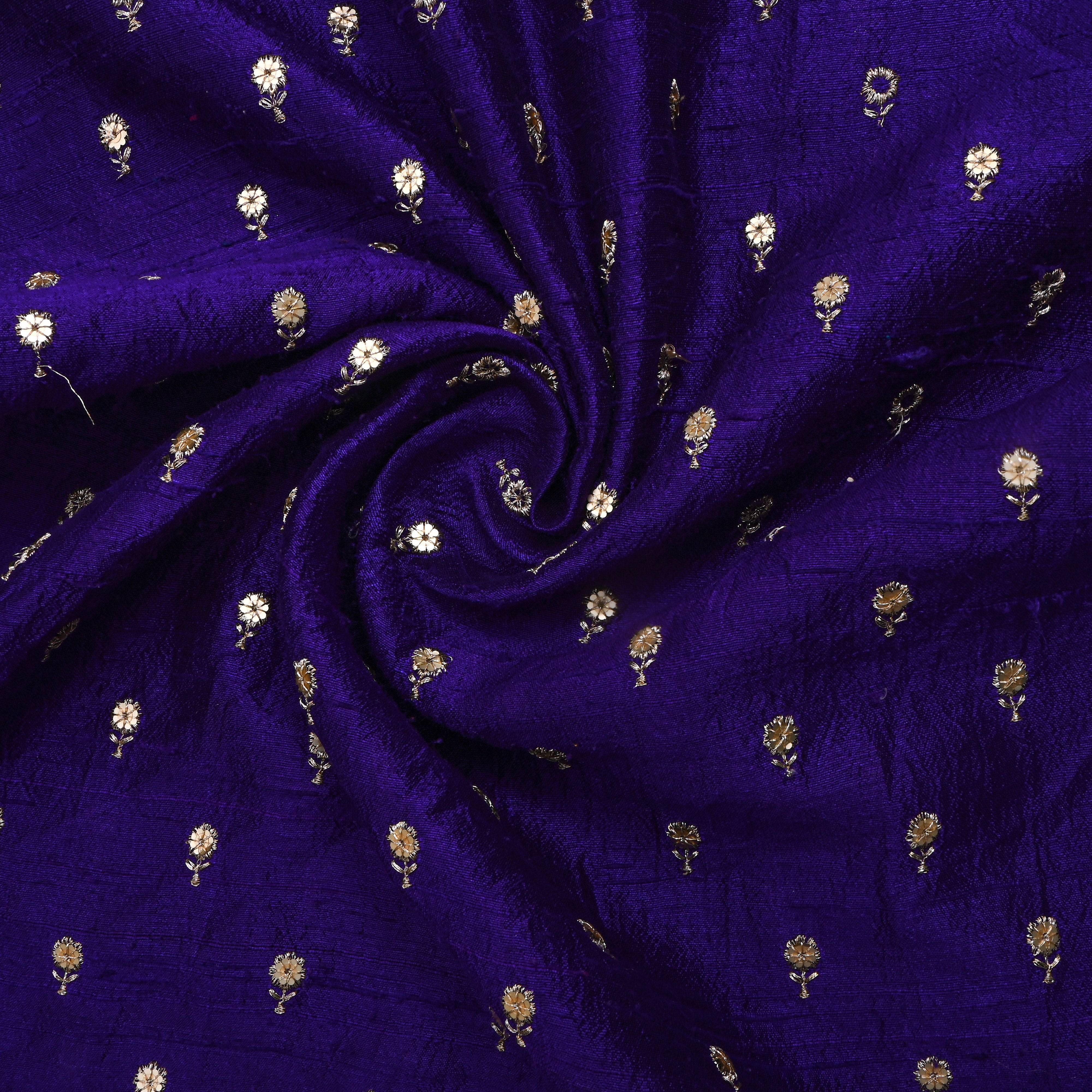 Royal Blue Zari Butti Embroidered Raw Silk