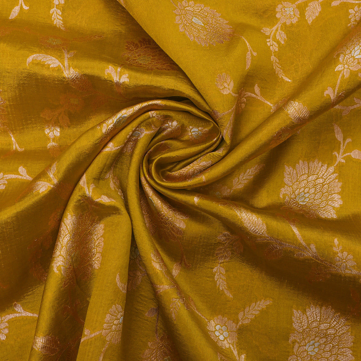 Moss Green Dual Tone Floral Jaal Banarasi Silk Fabric