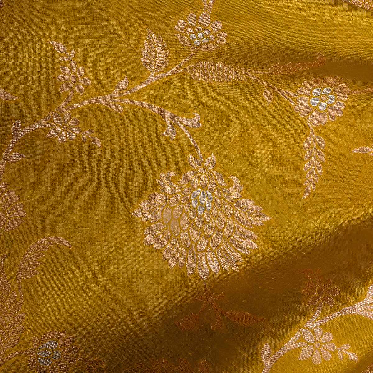 Moss Green Dual Tone Floral Jaal Banarasi Silk Fabric