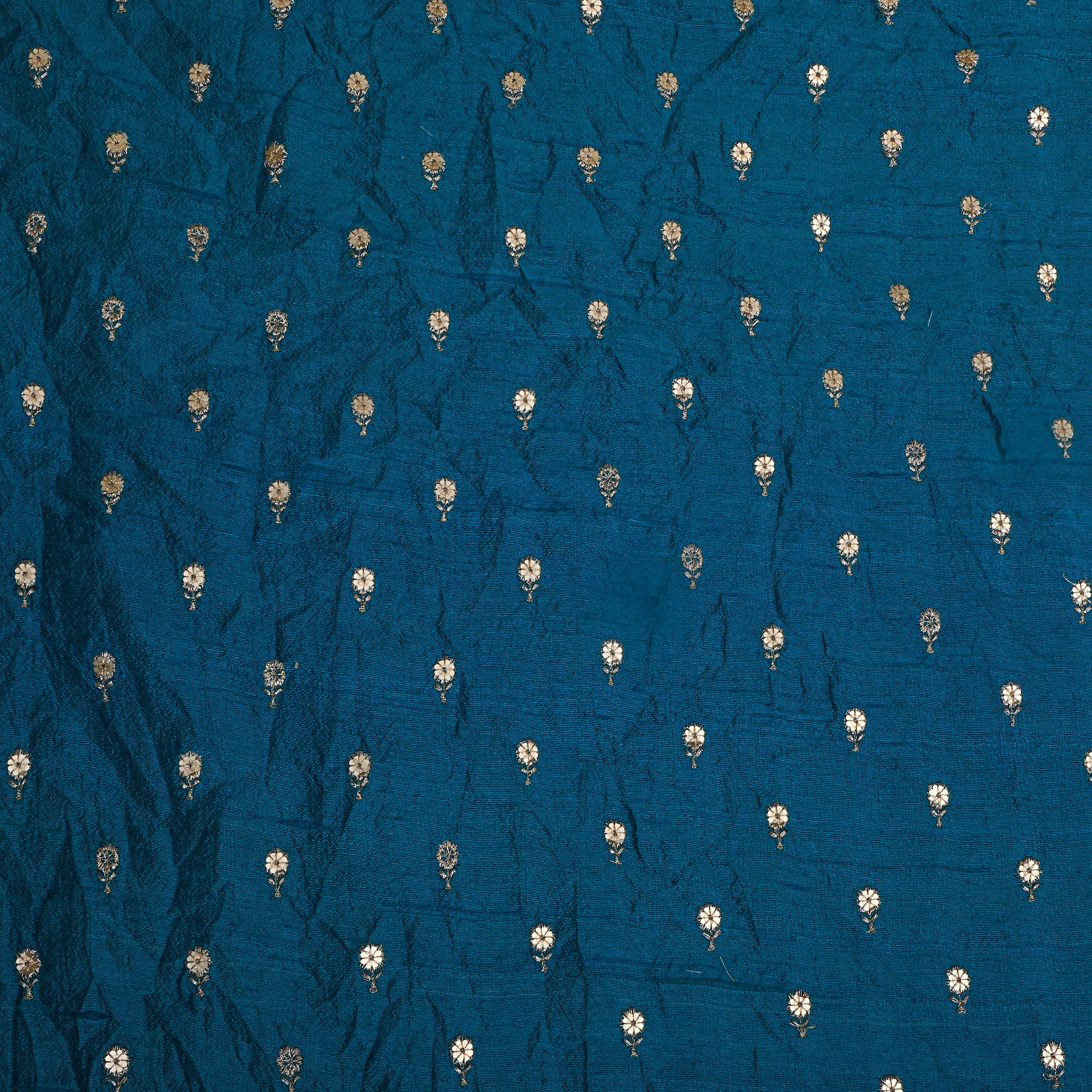 Peacock Blue Zari Butti Embroidered Raw Silk