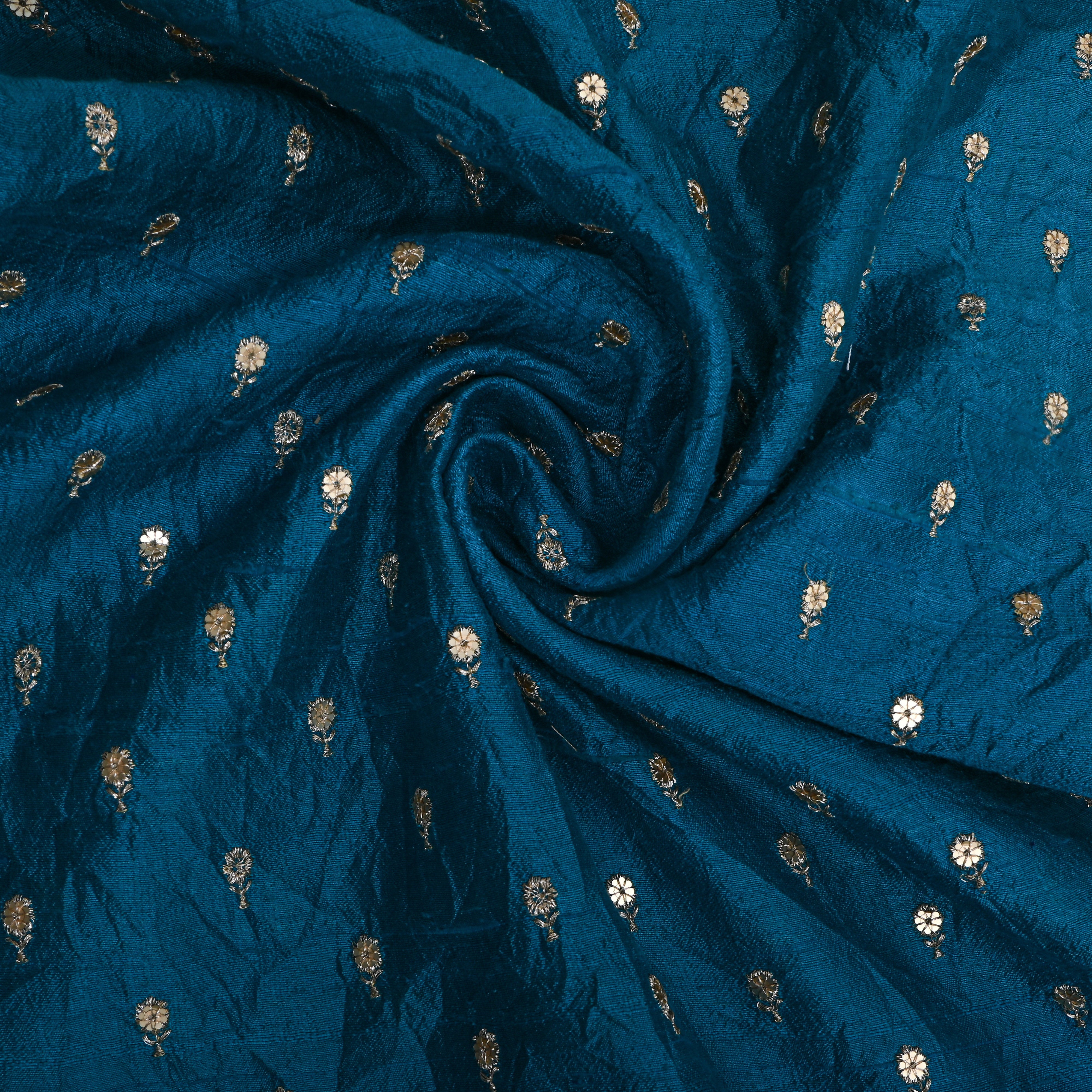 Peacock Blue Zari Butti Embroidered Raw Silk