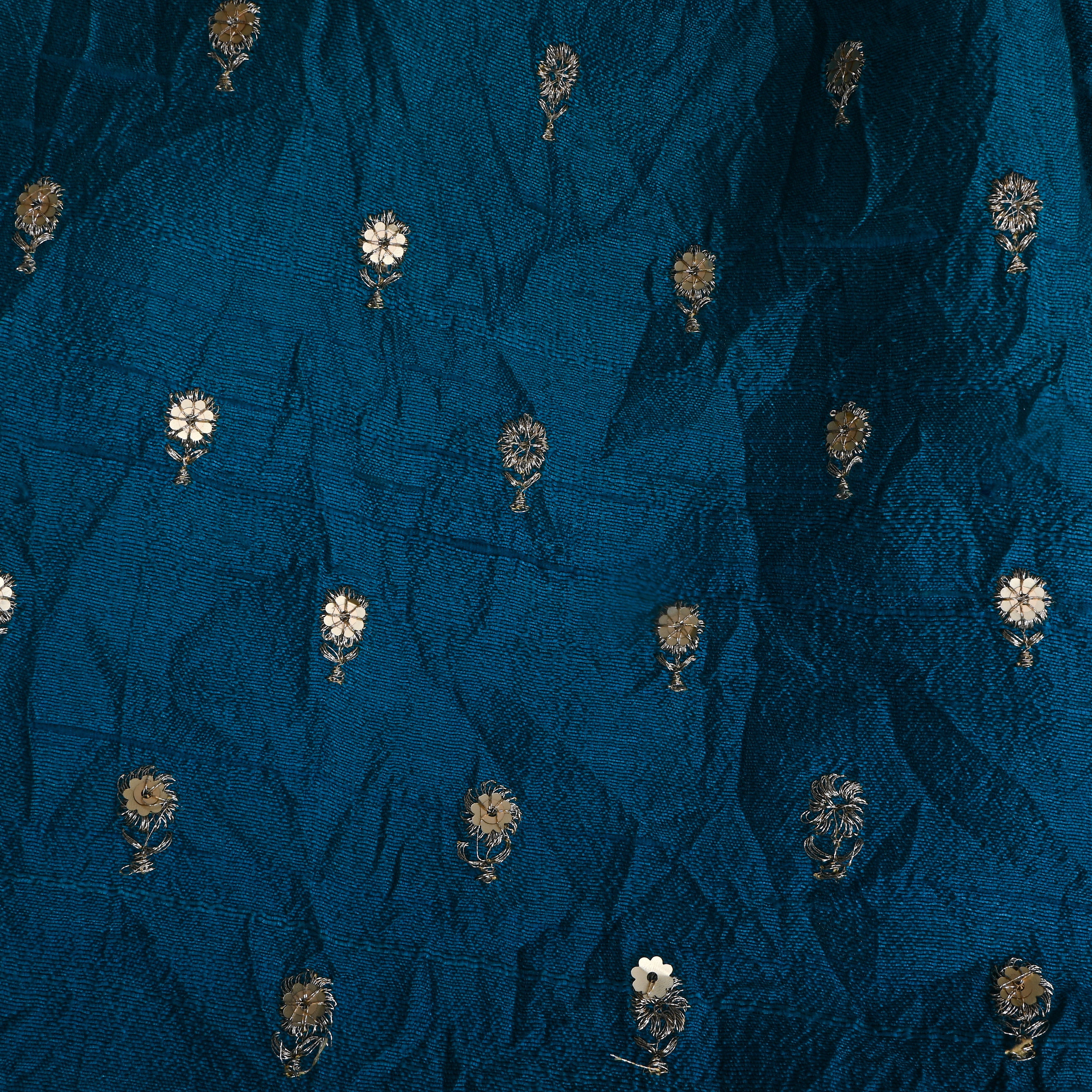 Peacock Blue Zari Butti Embroidered Raw Silk