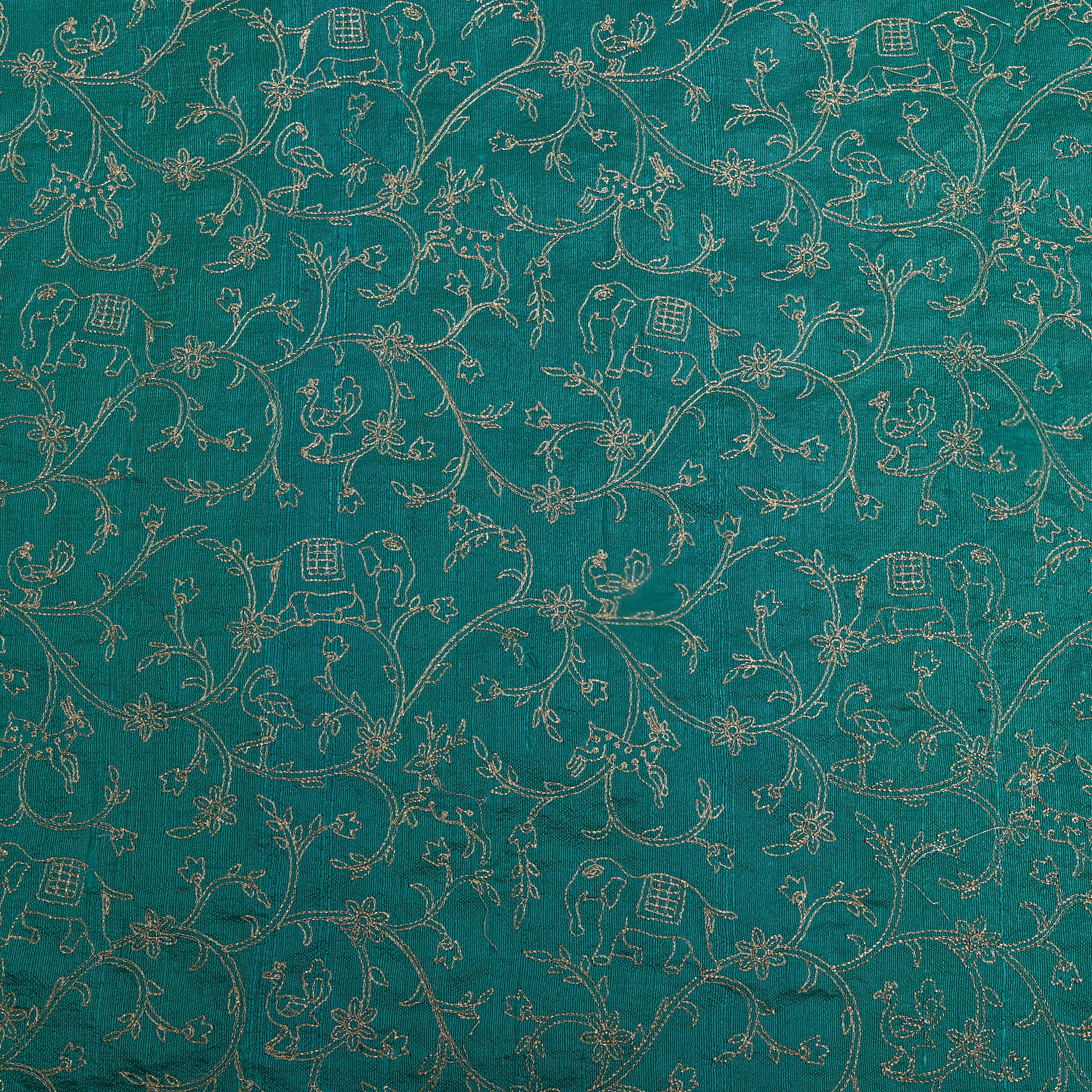Green With Zari Shikargah Embroidery Raw Silk