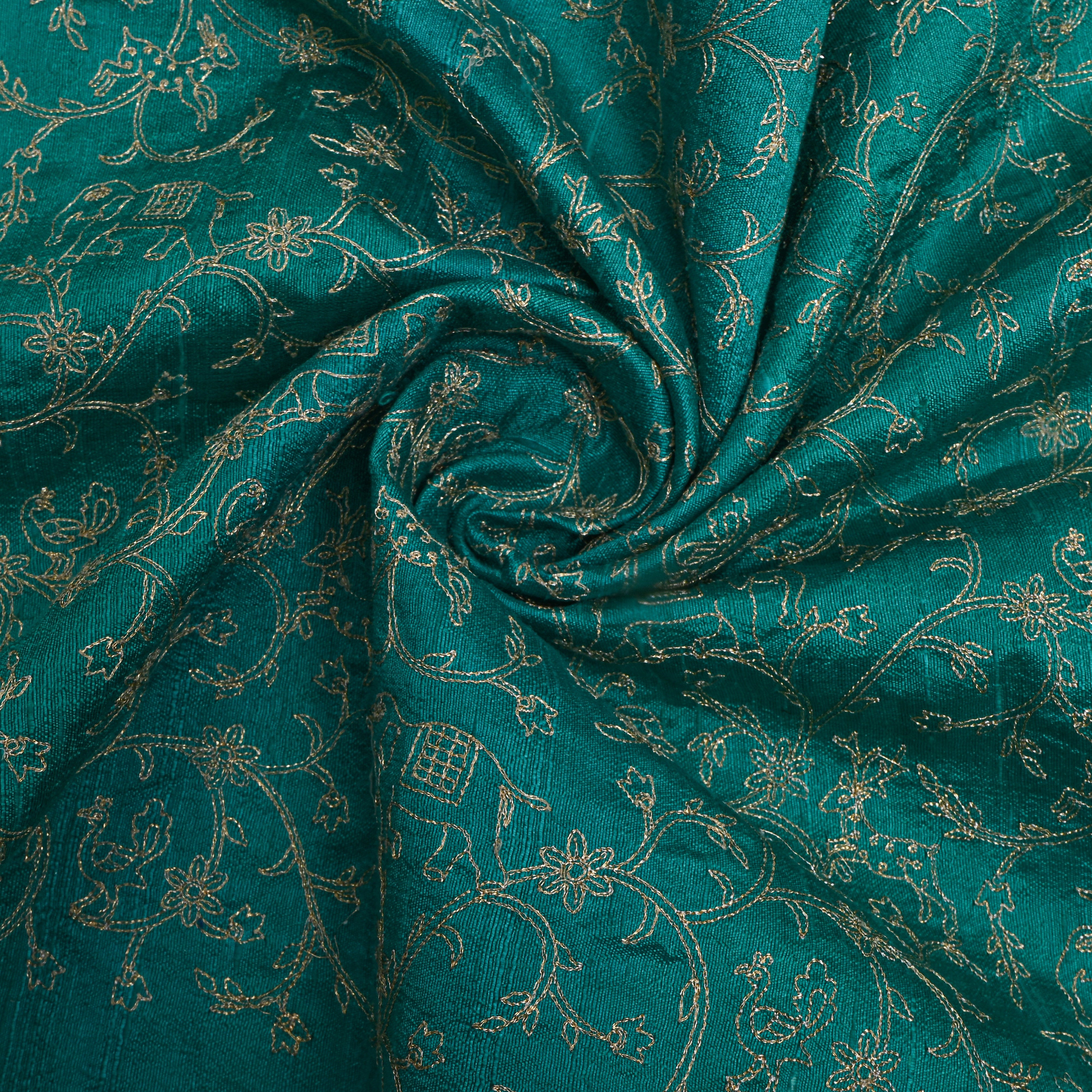 Green With Zari Shikargah Embroidery Raw Silk