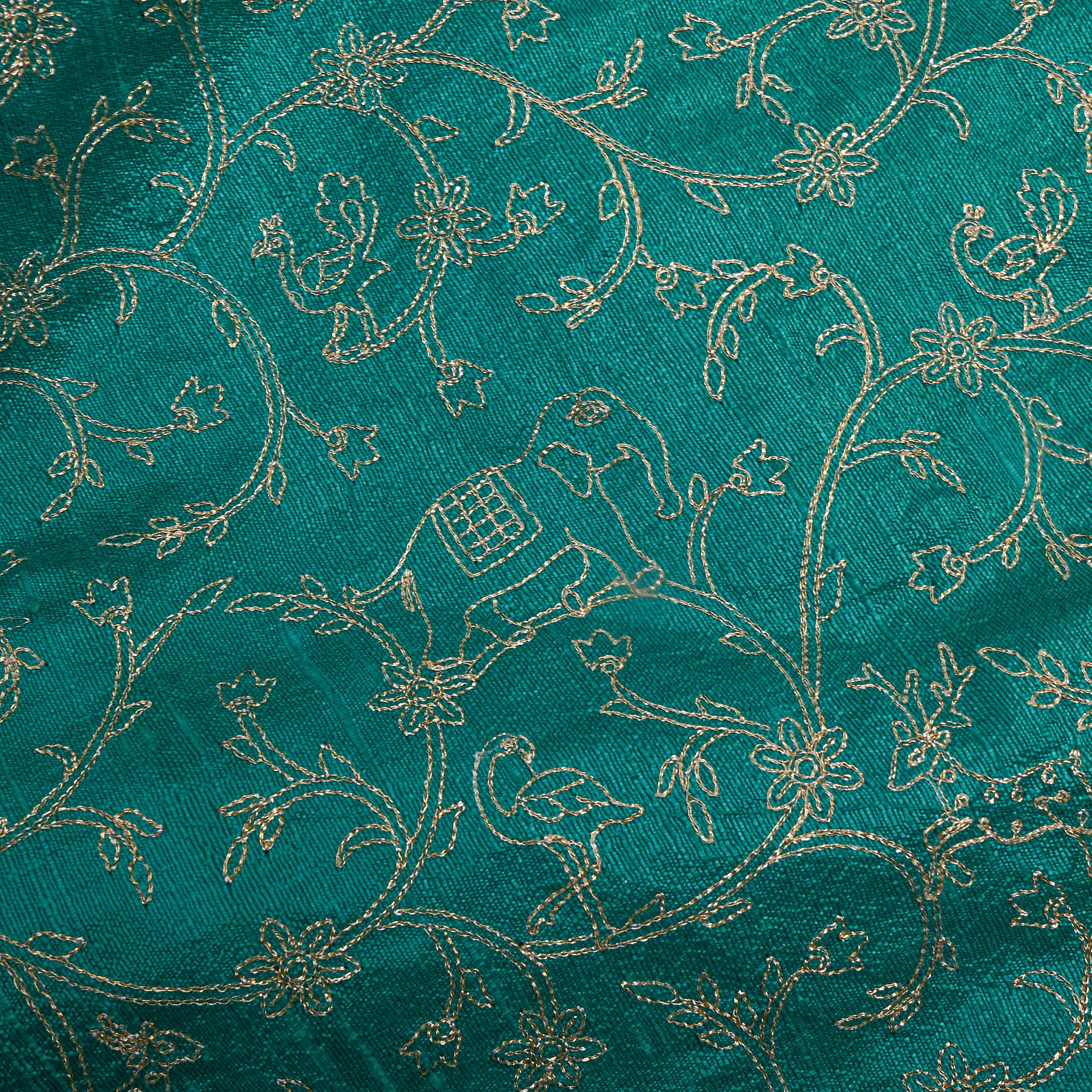 Green With Zari Shikargah Embroidery Raw Silk