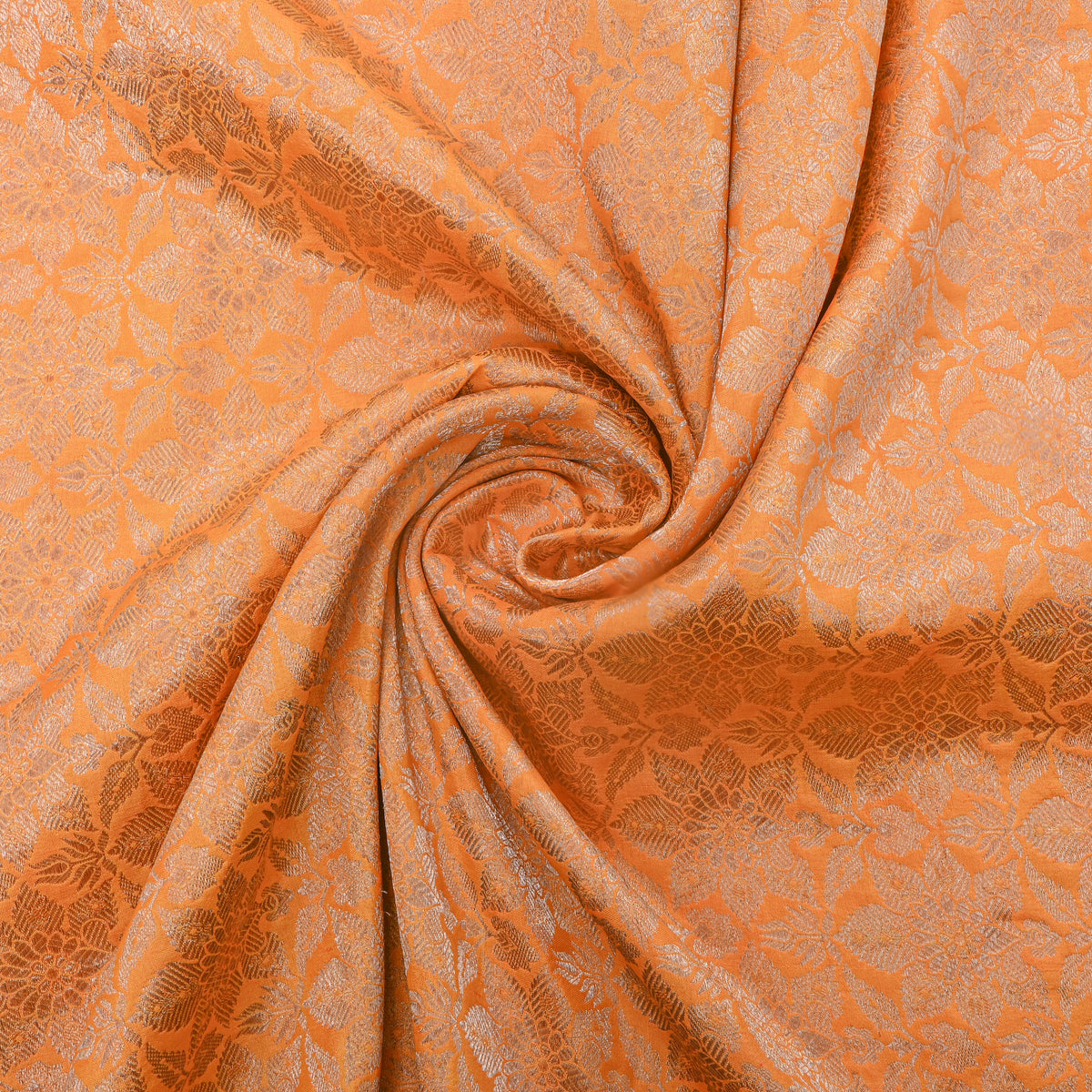 Apricot Gold Zari Brocade Jamawar Silk Fabric