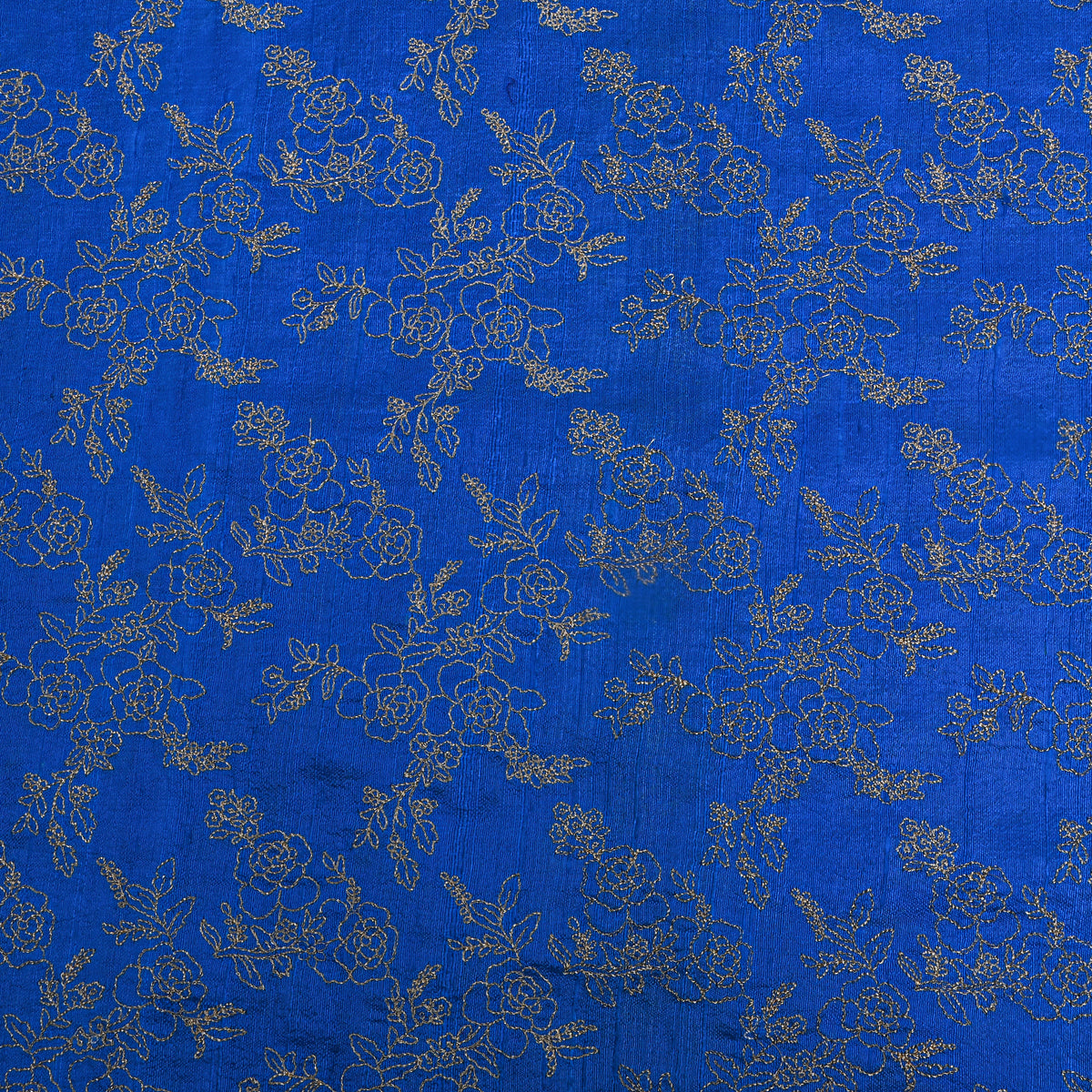 Blue With Zari Floral Embroidery Raw Silk