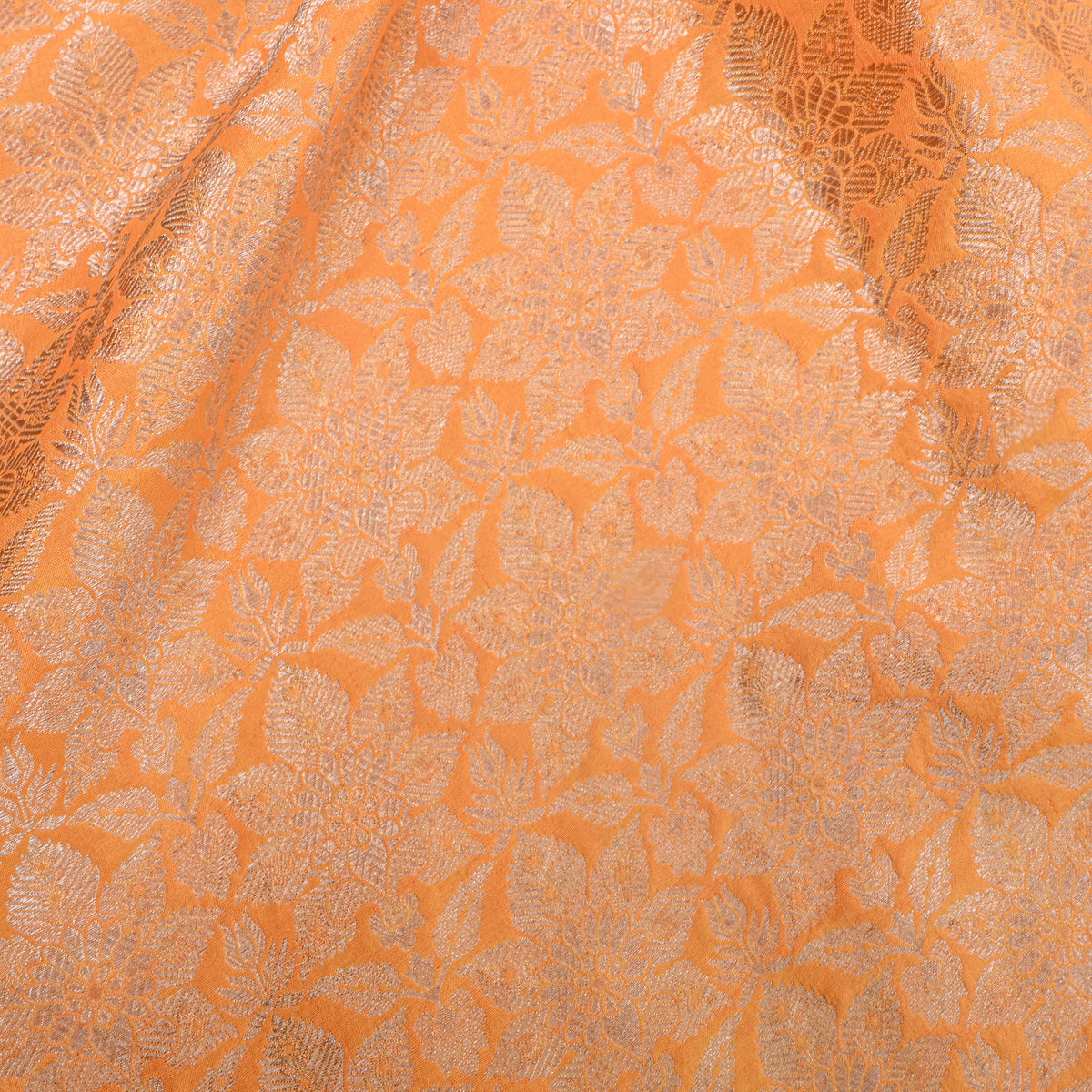 Apricot Gold Zari Brocade Jamawar Silk Fabric