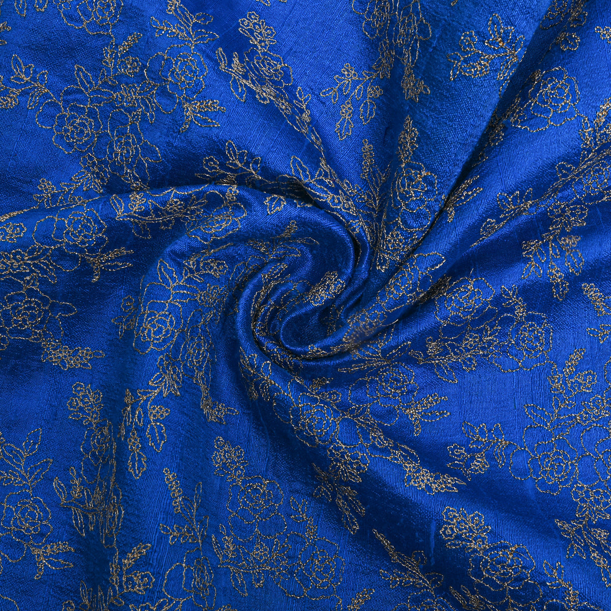 Blue With Zari Floral Embroidery Raw Silk