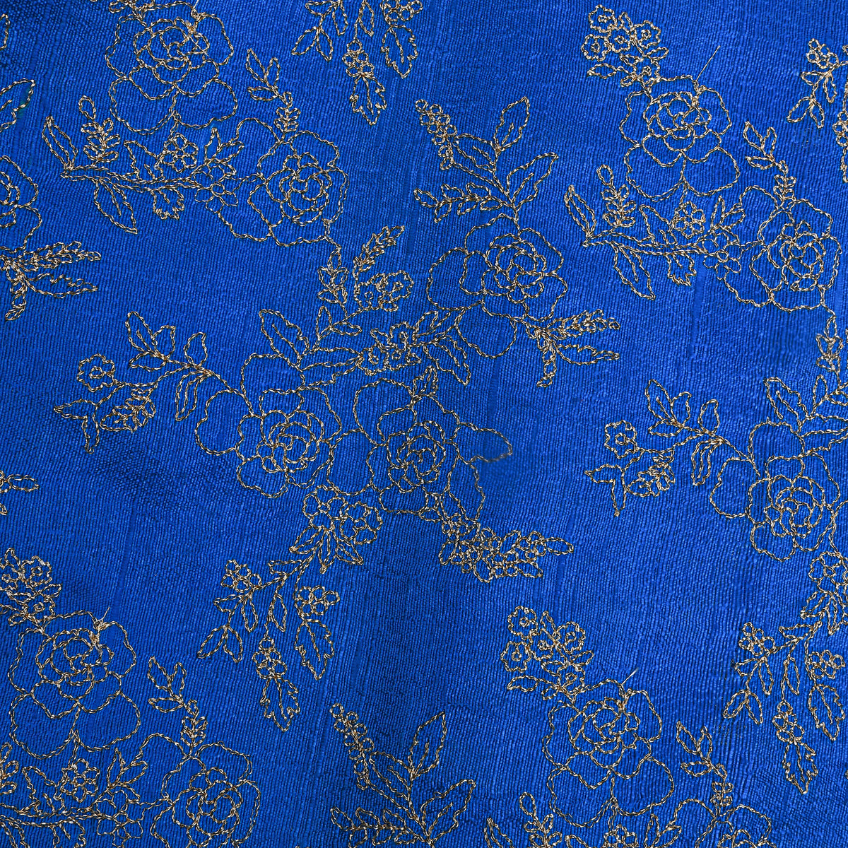 Blue With Zari Floral Embroidery Raw Silk