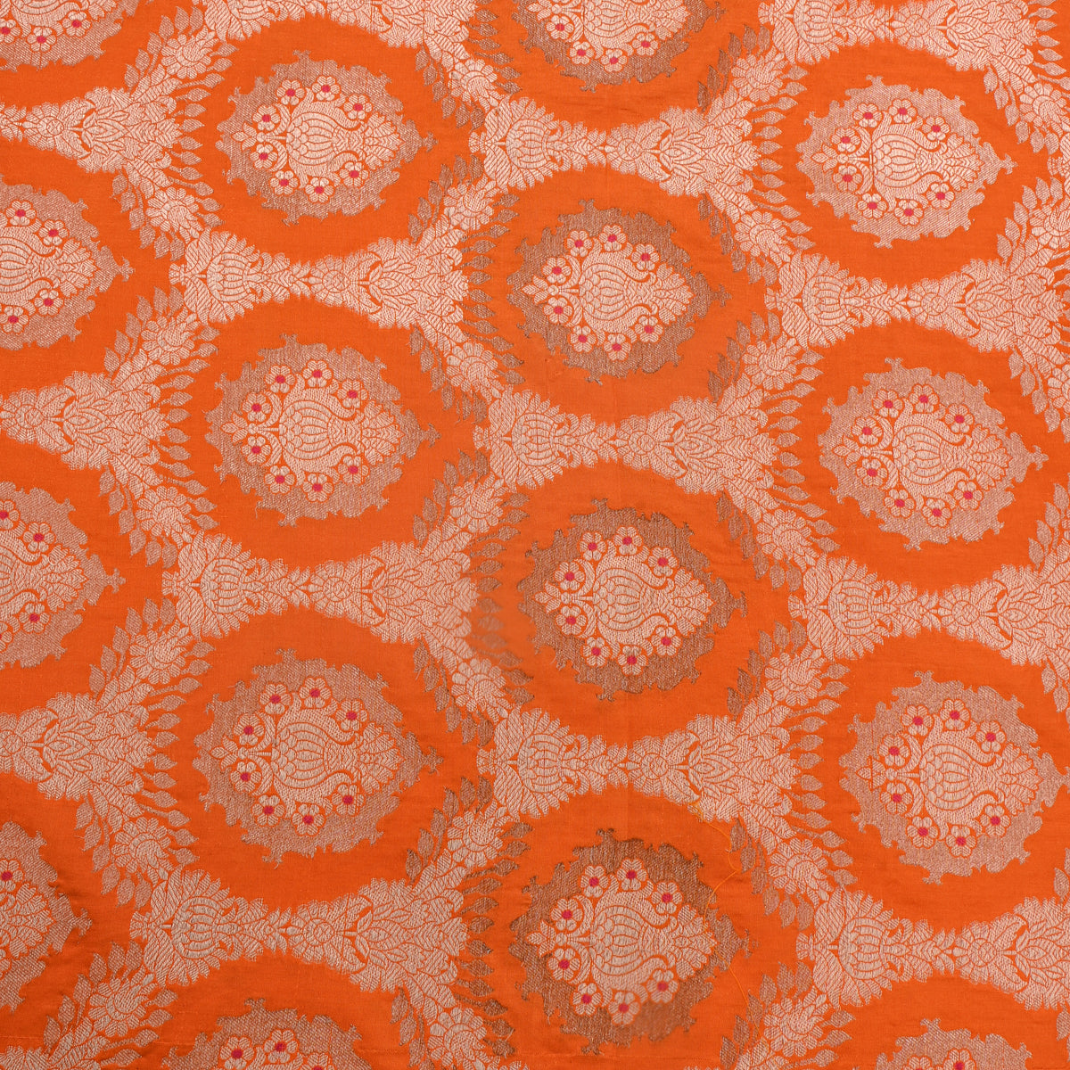 Marmalade Orange Gold Zari Weave Brocade Jamawar Silk Fabric