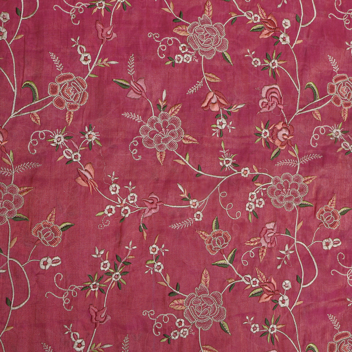 Dark Rosy Pink Embroidery Tissue Fabric