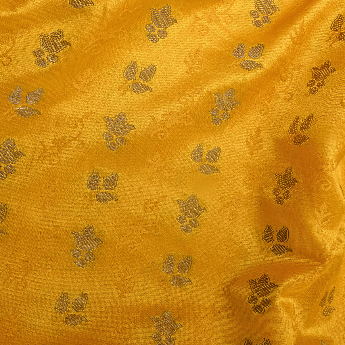 Golden Yellow Floral Butti Self Weave Jamawar Silk Fabric