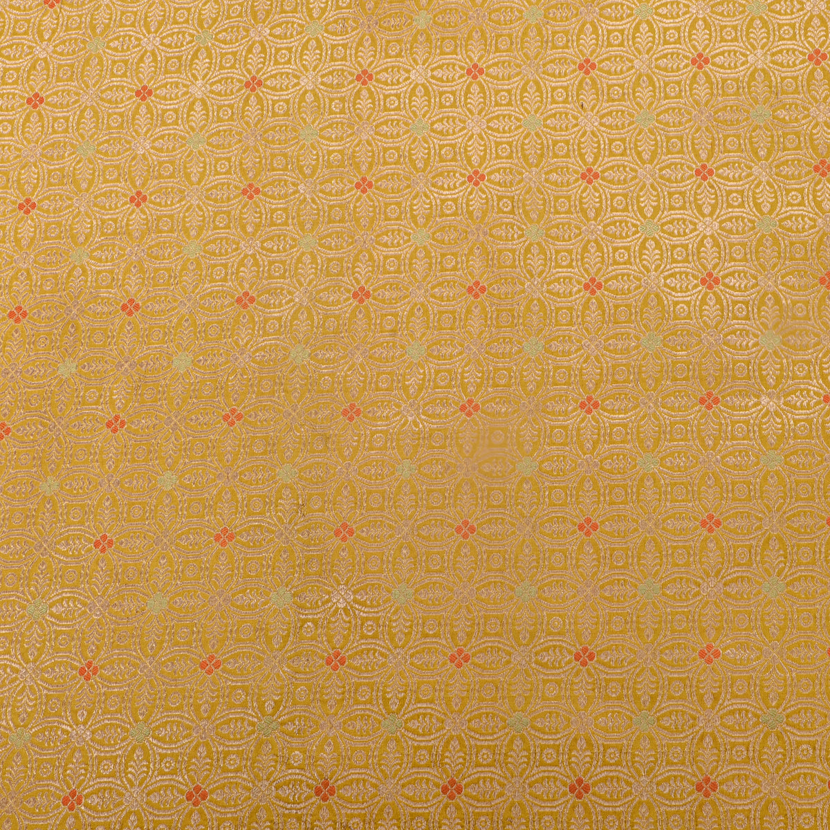 Yellow Gold Zari Geometric Butti Jamawar Silk Fabric