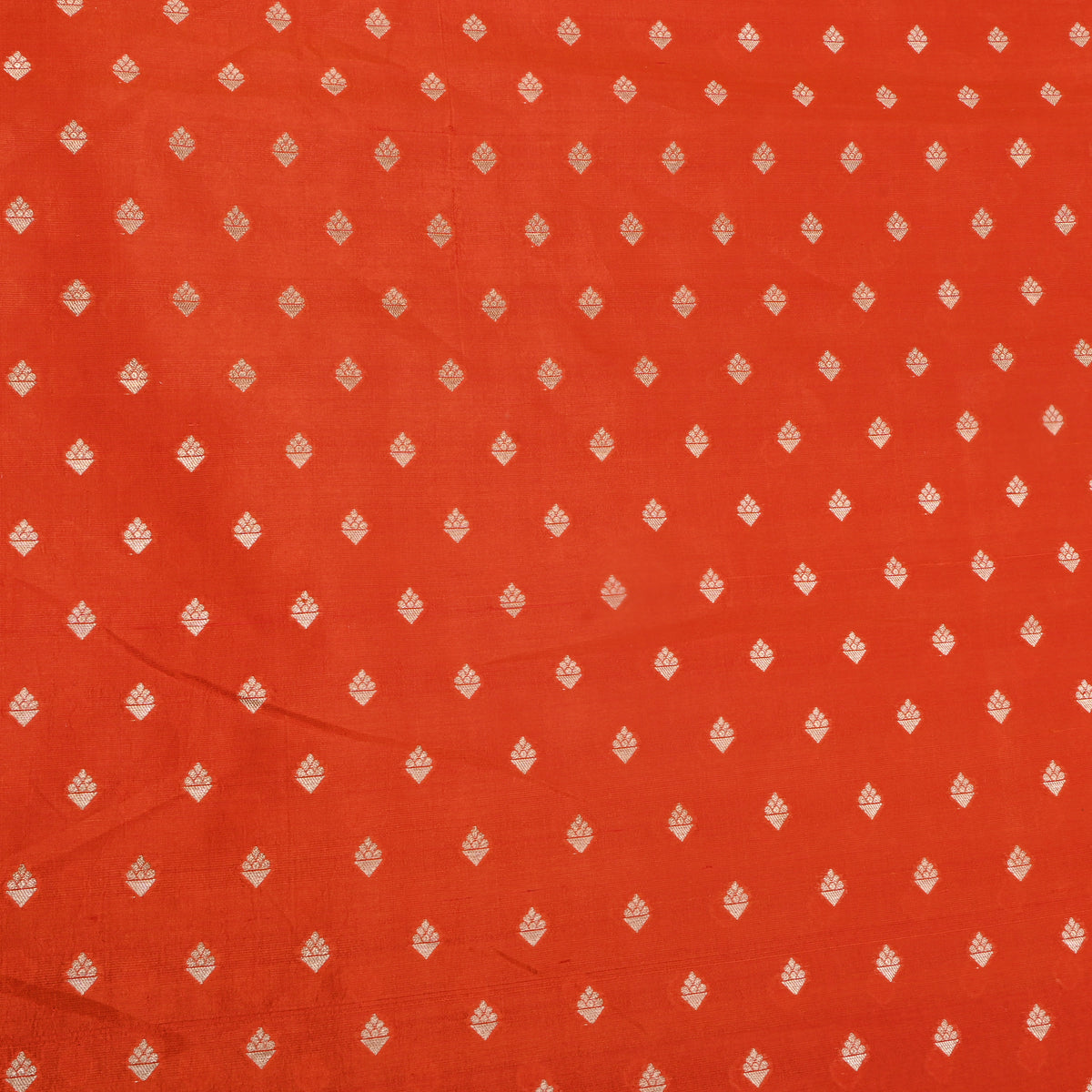Rust Orange Gold Zari Diamond Butti Banarasi Silk Fabric