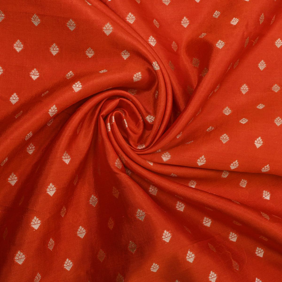 Rust Orange Gold Zari Diamond Butti Banarasi Silk Fabric