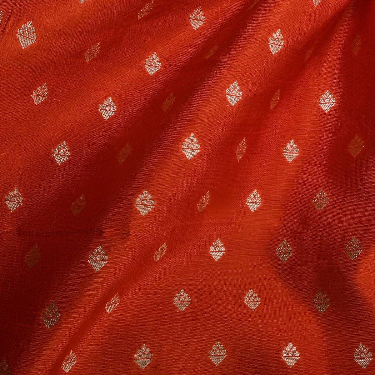 Rust Orange Gold Zari Diamond Butti Banarasi Silk Fabric
