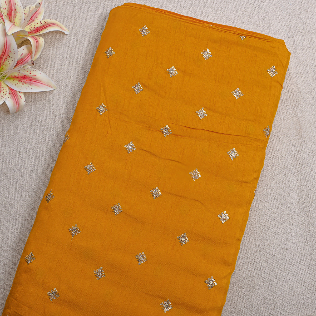 Yellow Silver Butti Embroidered Silk