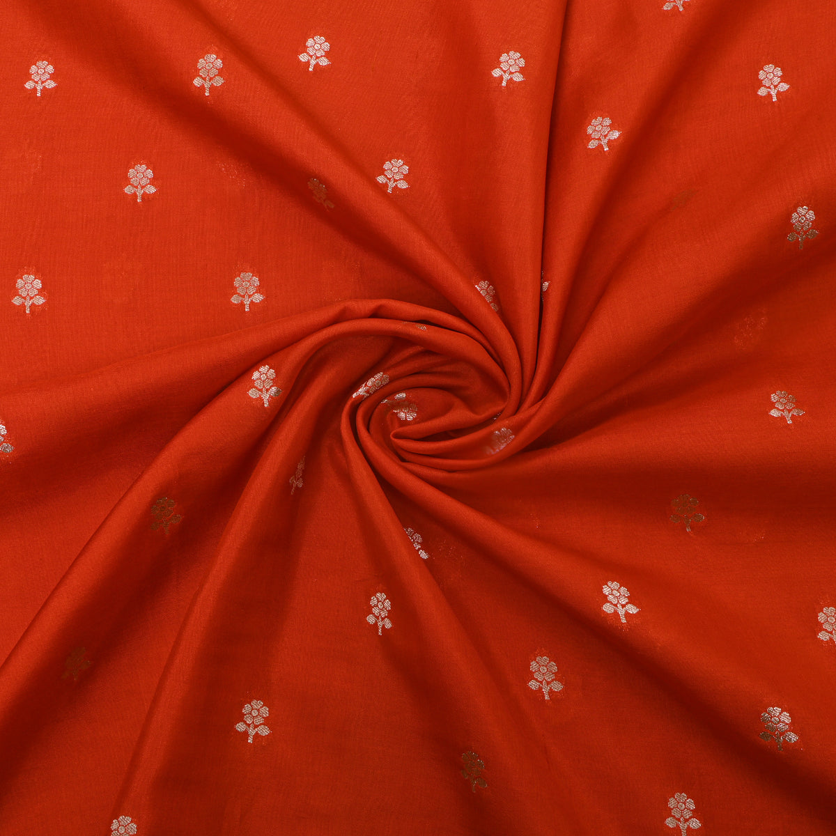 Saffron Gold Zari Floral Butti Jamawar Silk Fabric