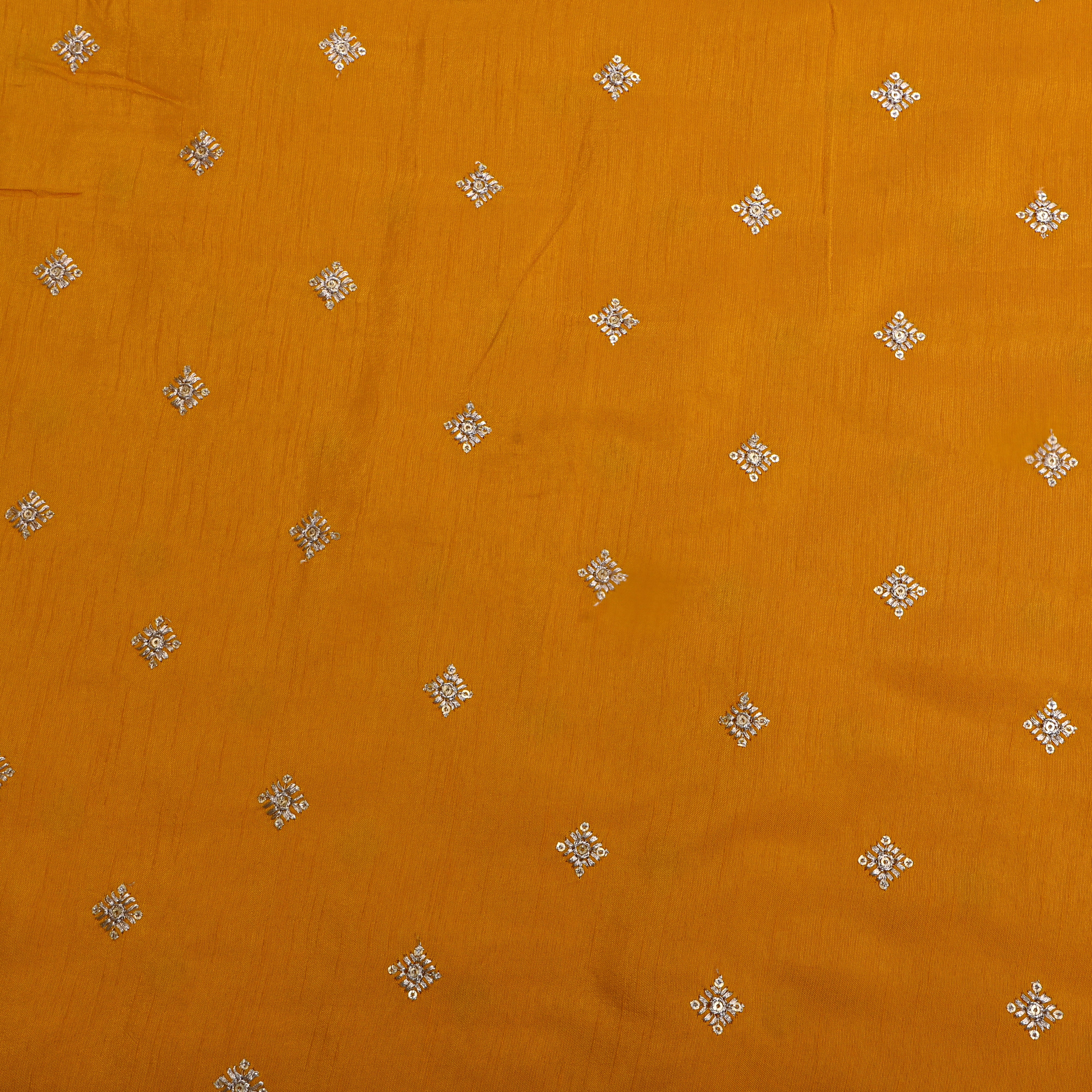 Yellow Silver Butti Embroidered Silk