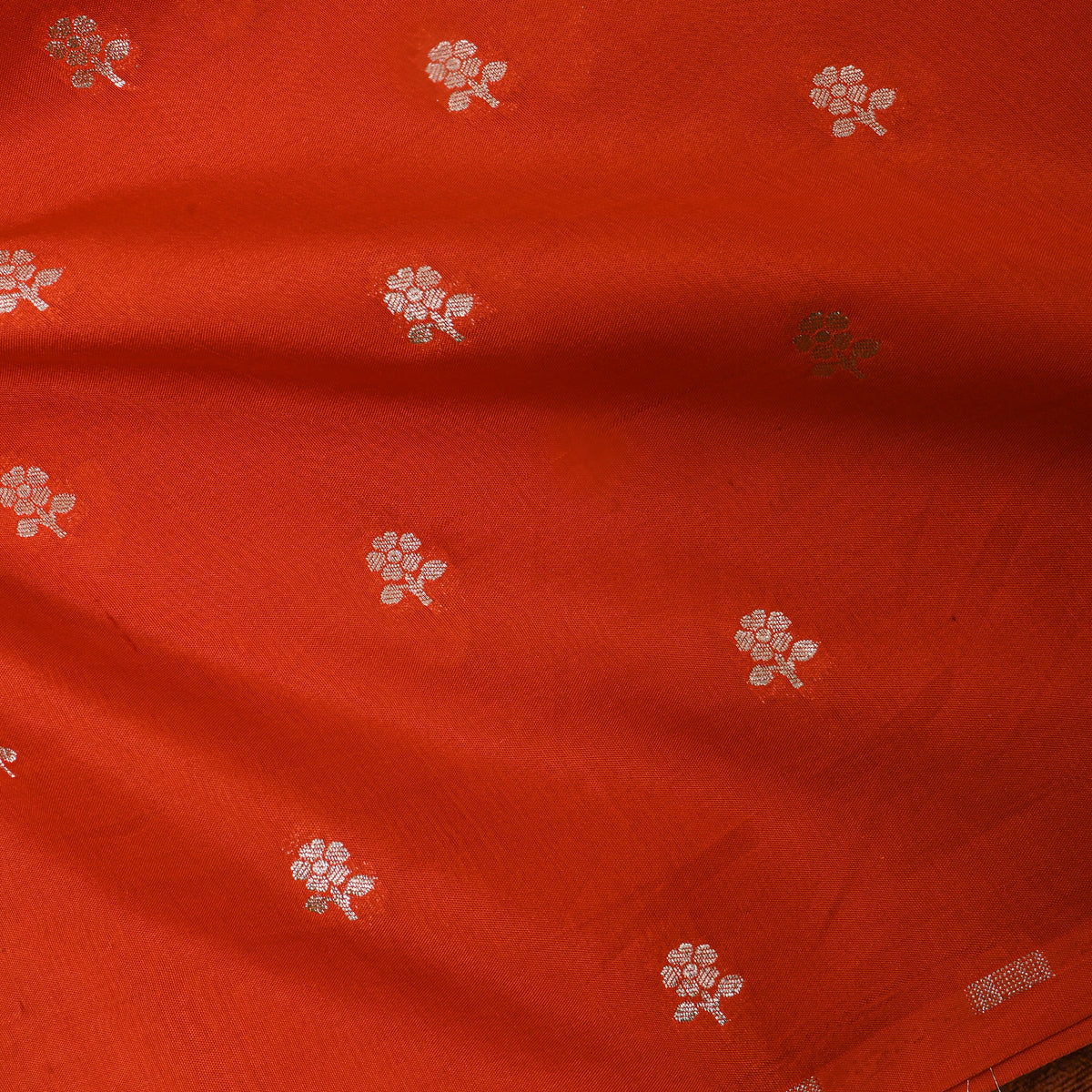 Saffron Gold Zari Floral Butti Jamawar Silk Fabric