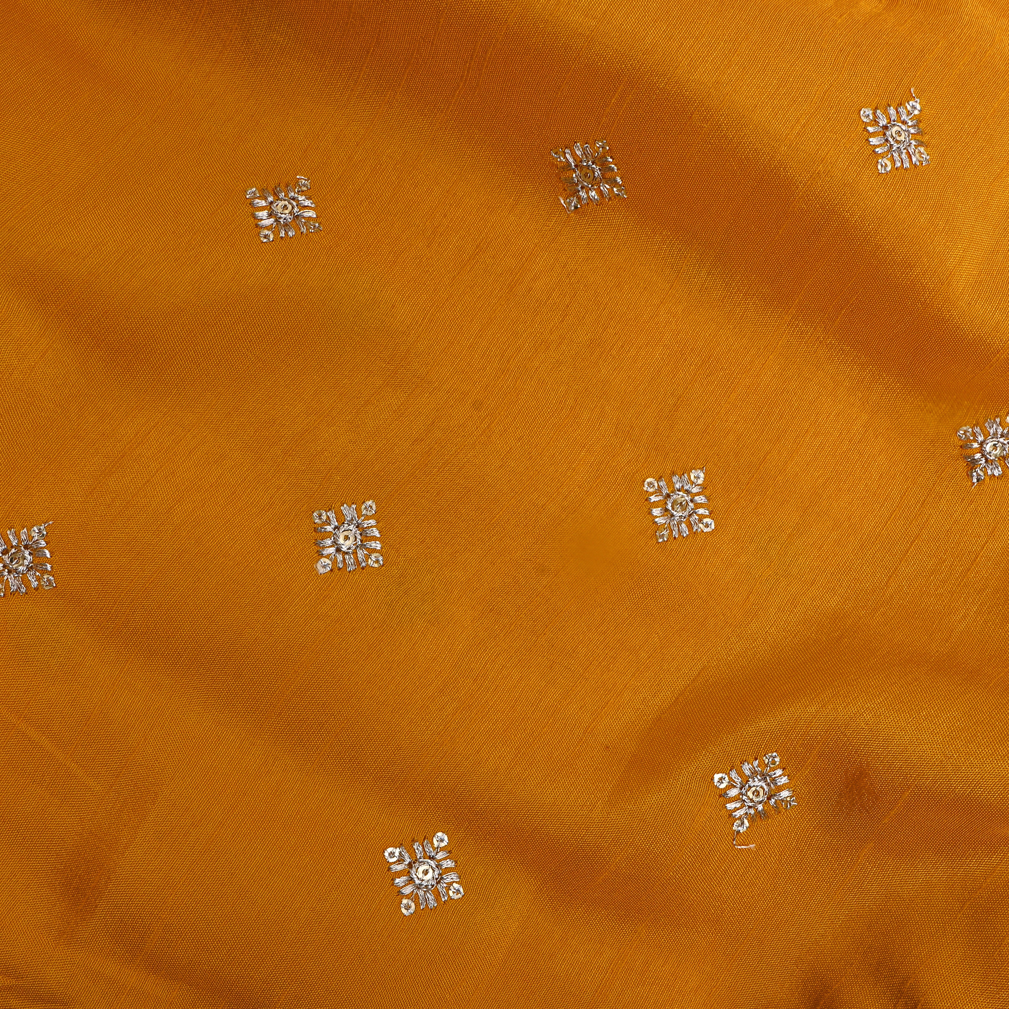 Yellow Silver Butti Embroidered Silk