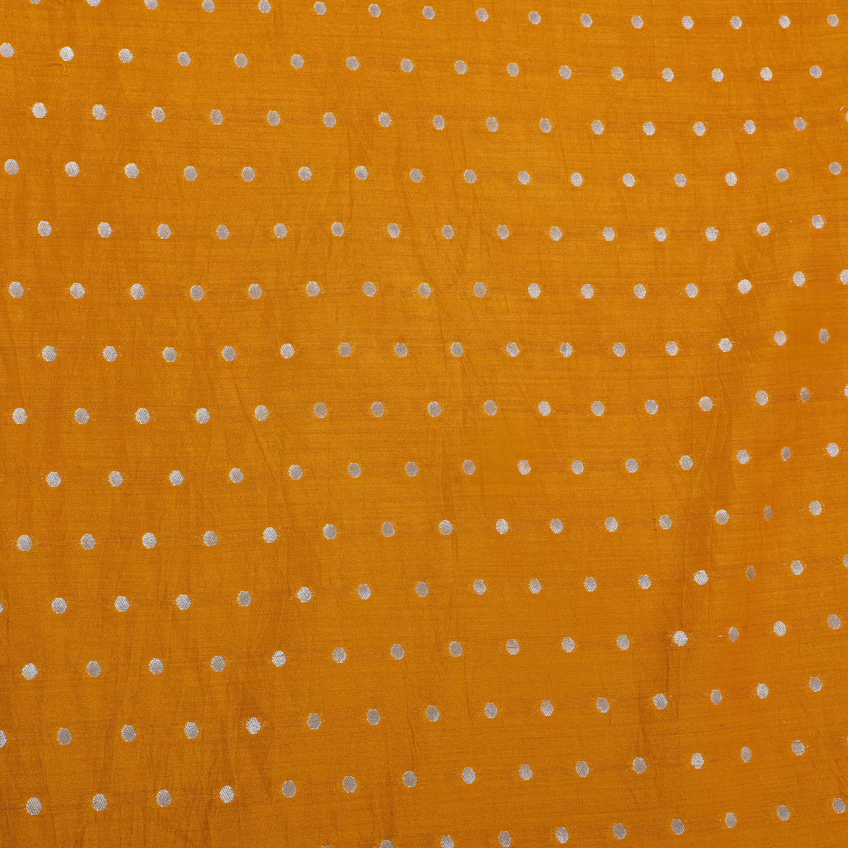 Orange With Silver Zari Dot Butti Banarasi Silk Fabric