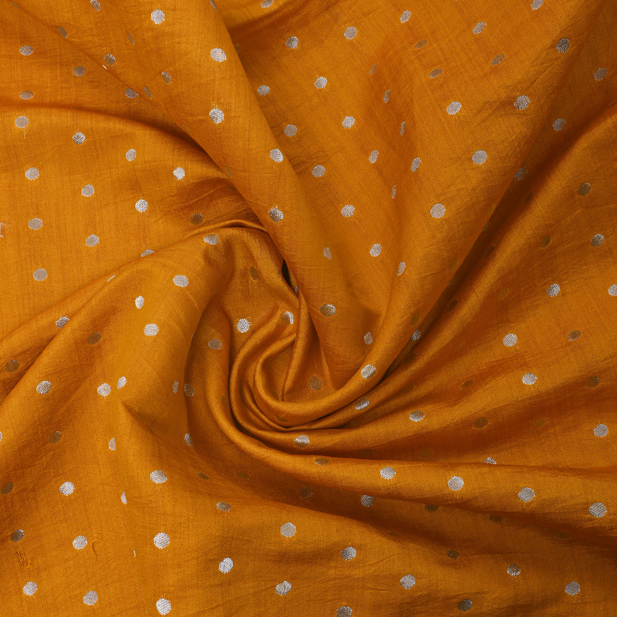 Orange With Silver Zari Dot Butti Banarasi Silk Fabric