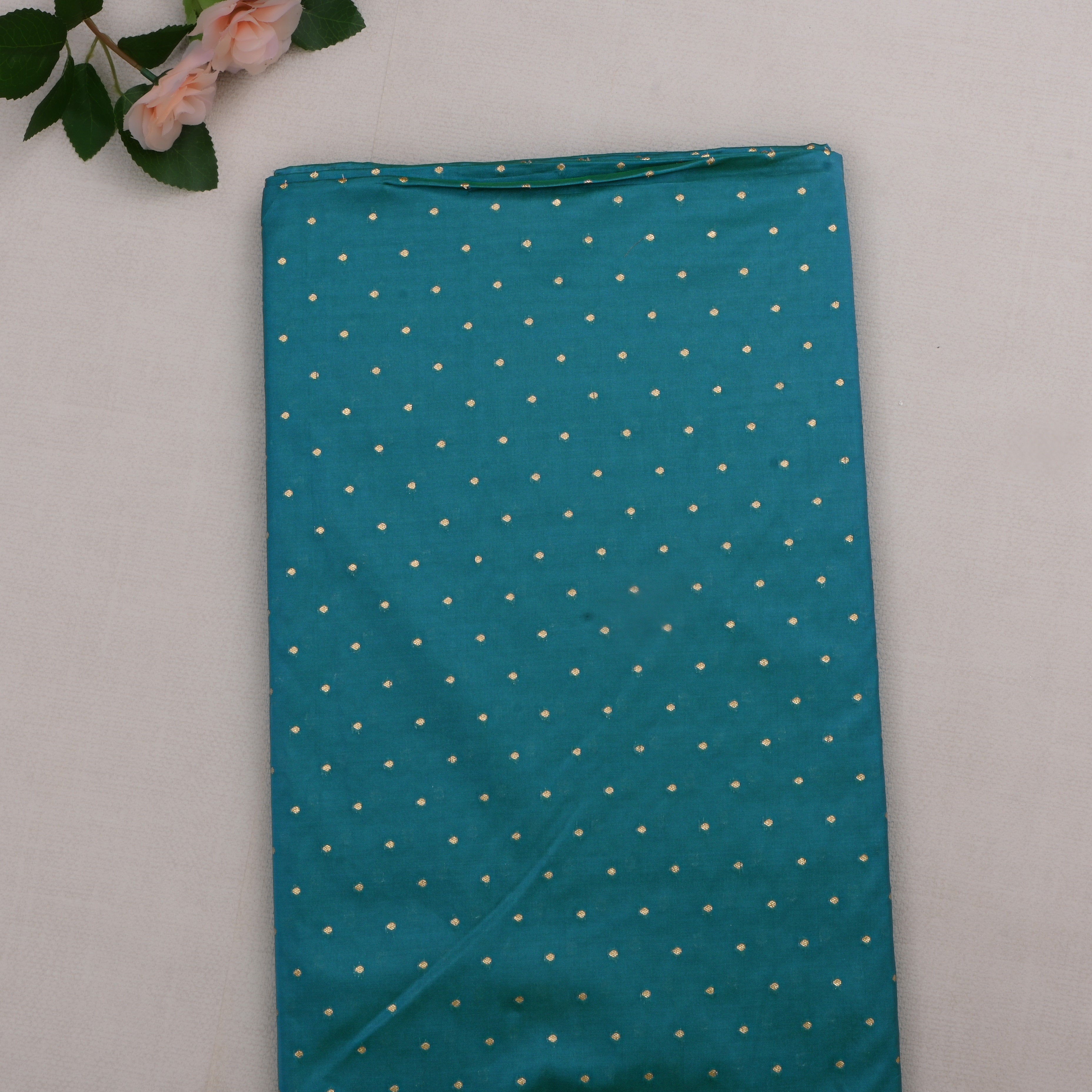 Surfie Green Jamawar Silk Fabric With Butti'S