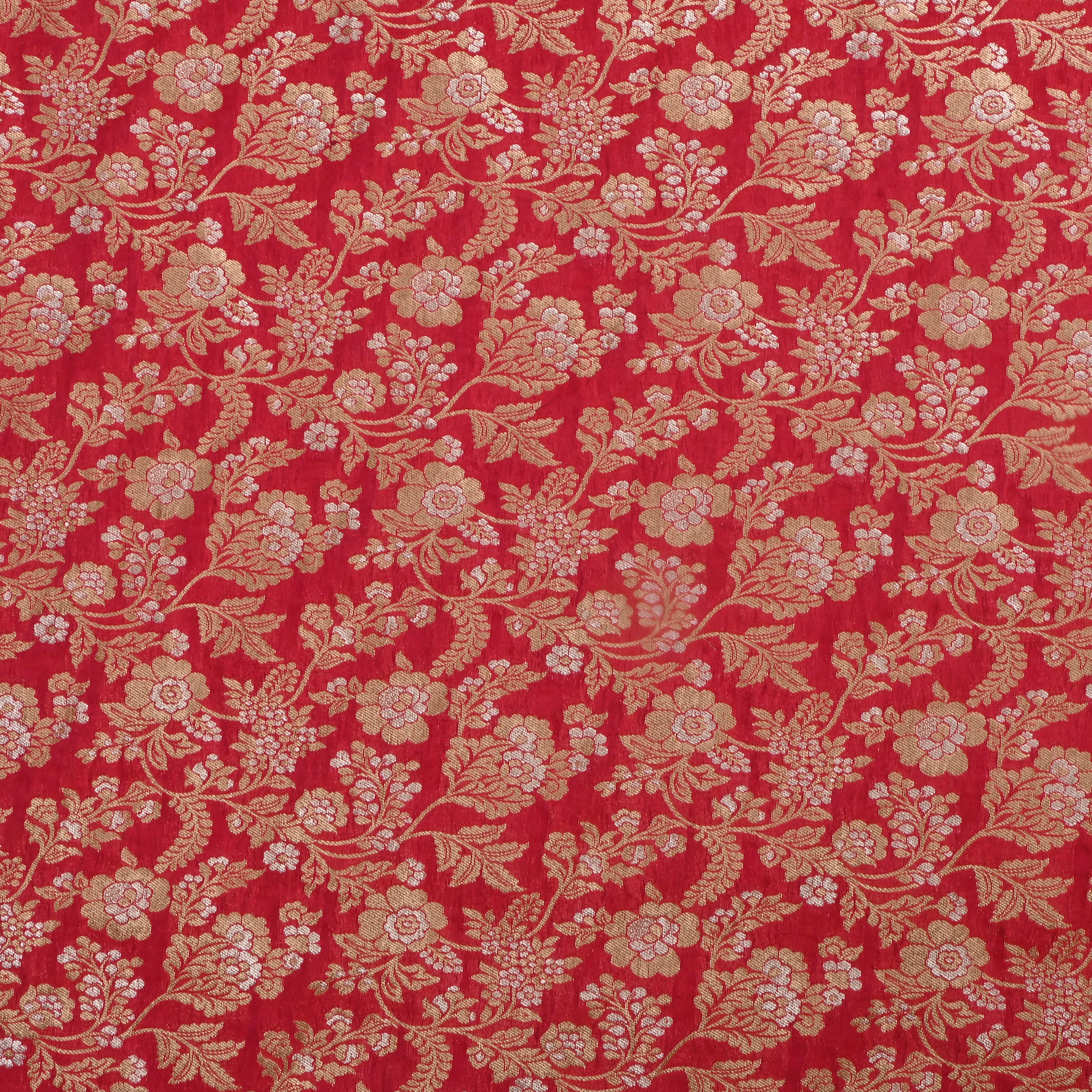 Red Jamawar Silk Fabric With Floral Jaal