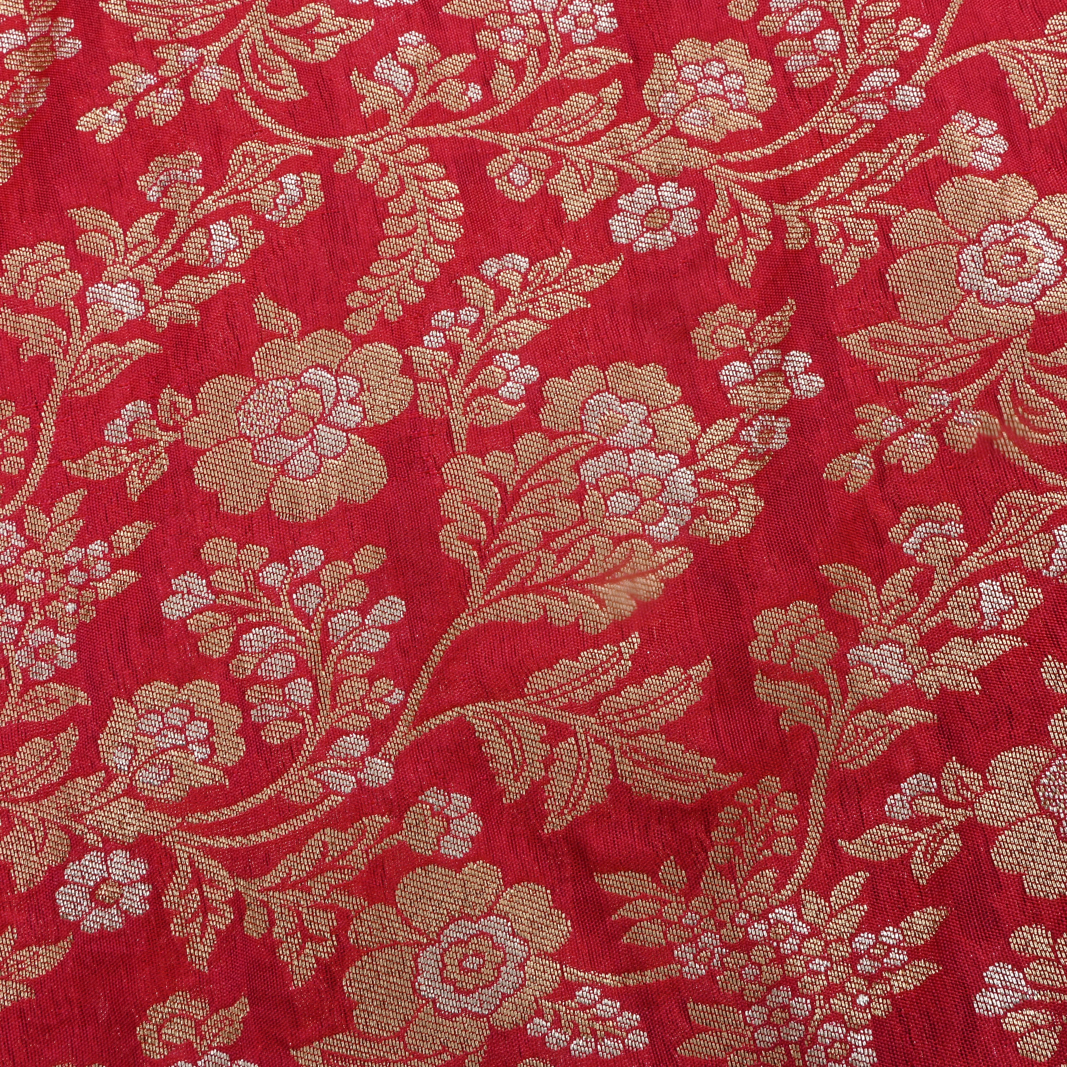 Red Jamawar Silk Fabric With Floral Jaal