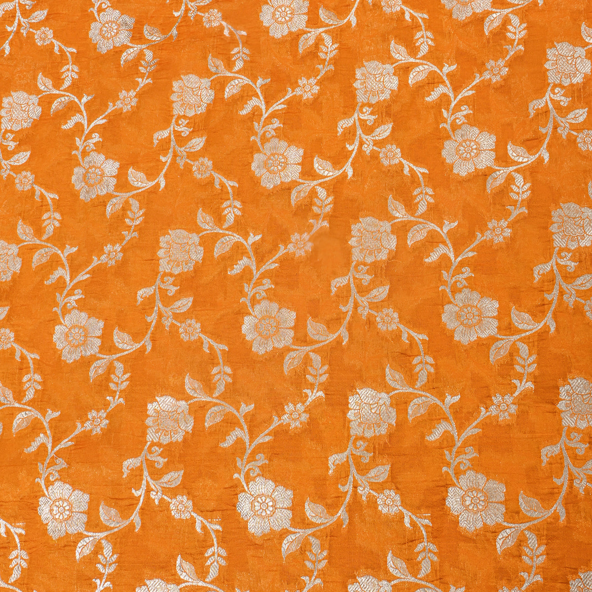 Marigold Gold Zari Floral Jaal Jamawar Silk Fabric