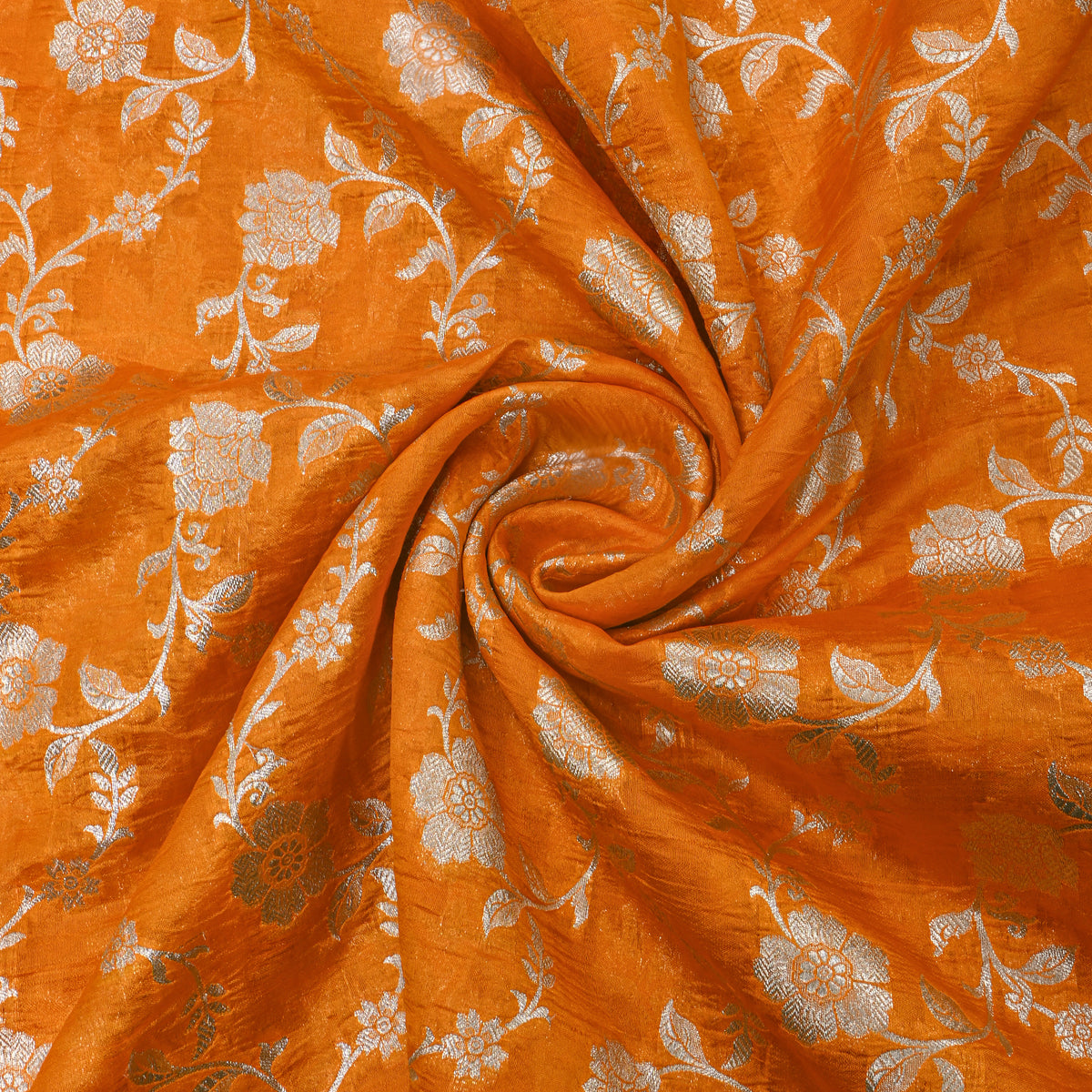 Marigold Gold Zari Floral Jaal Jamawar Silk Fabric