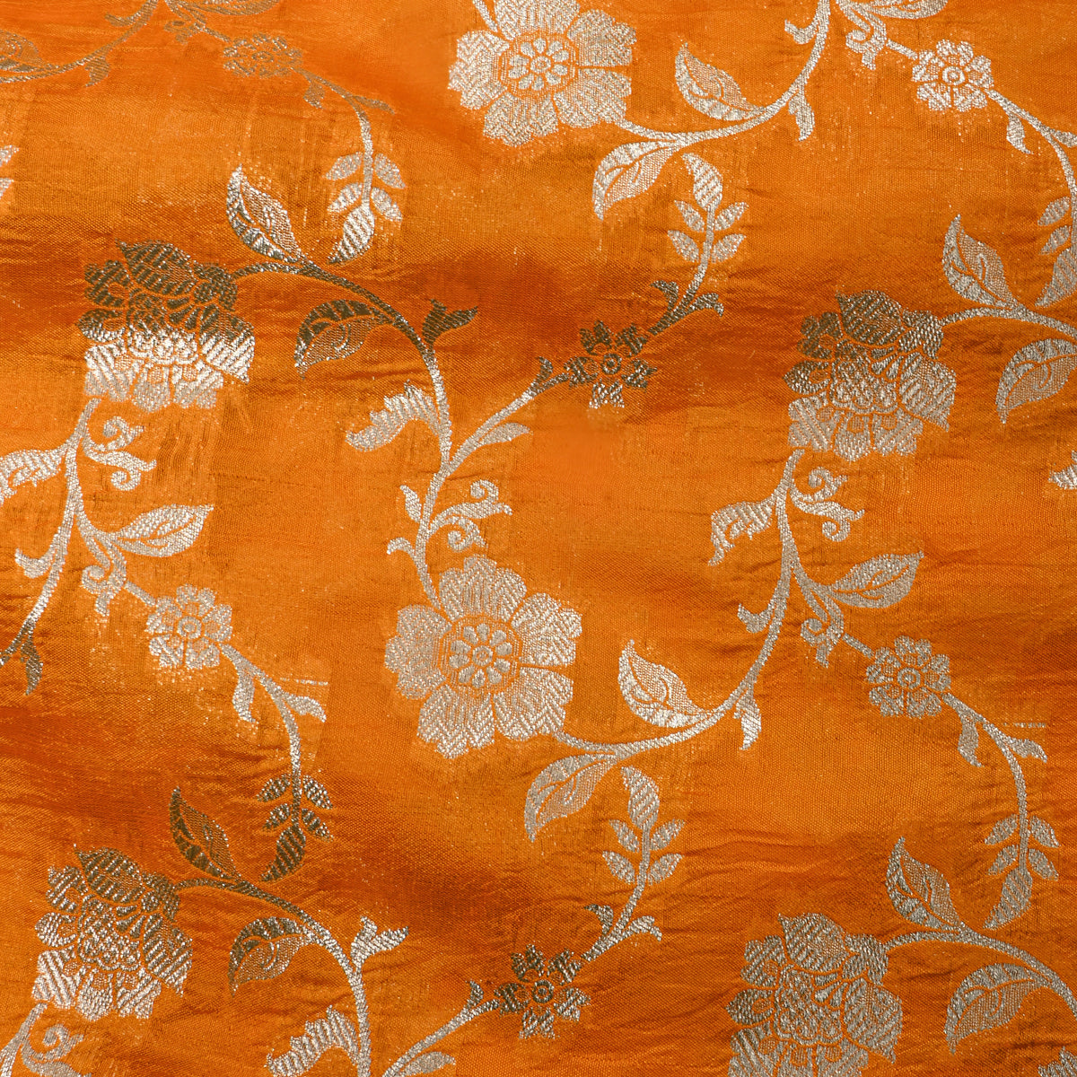 Marigold Gold Zari Floral Jaal Jamawar Silk Fabric