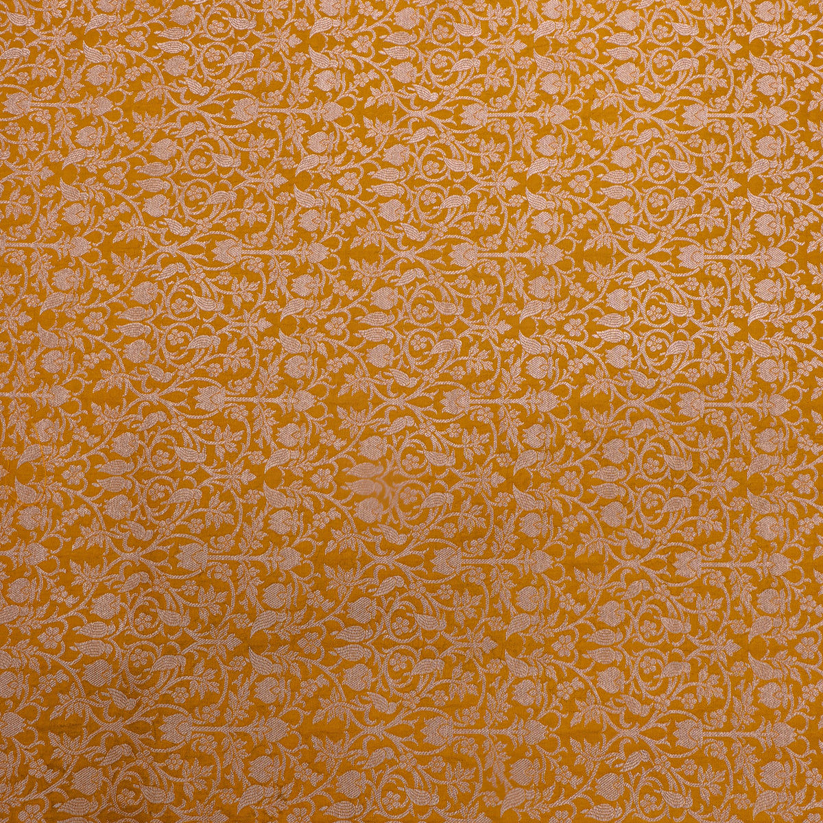 Mustard Yellow Jamawar Silk Fabric With Gold Zari Brocade Weave